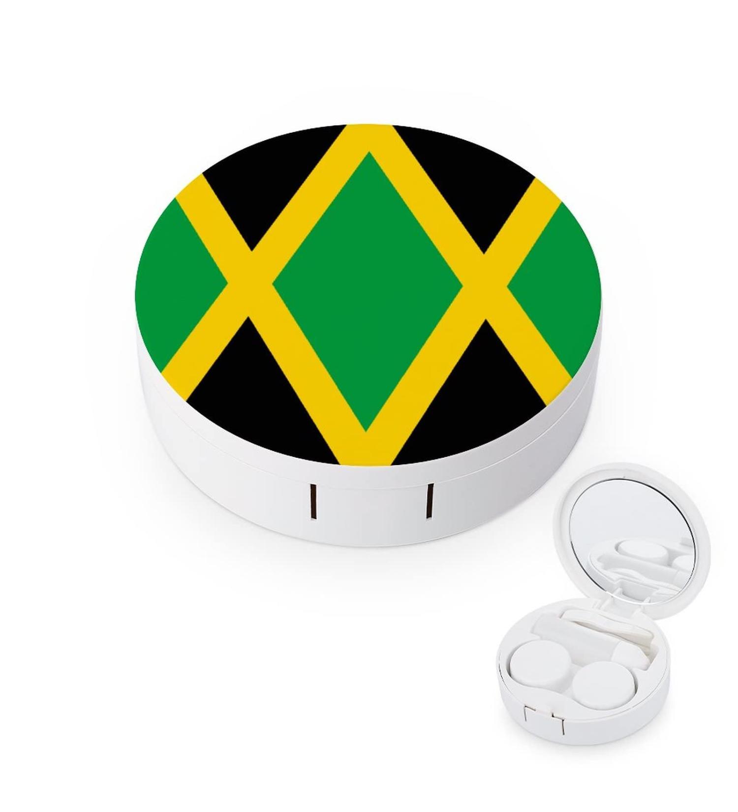 Jamaican Flag Round Case For Contact Lens Kit Storage Box with Mirror Printed - Buy Online on GoSupps.com