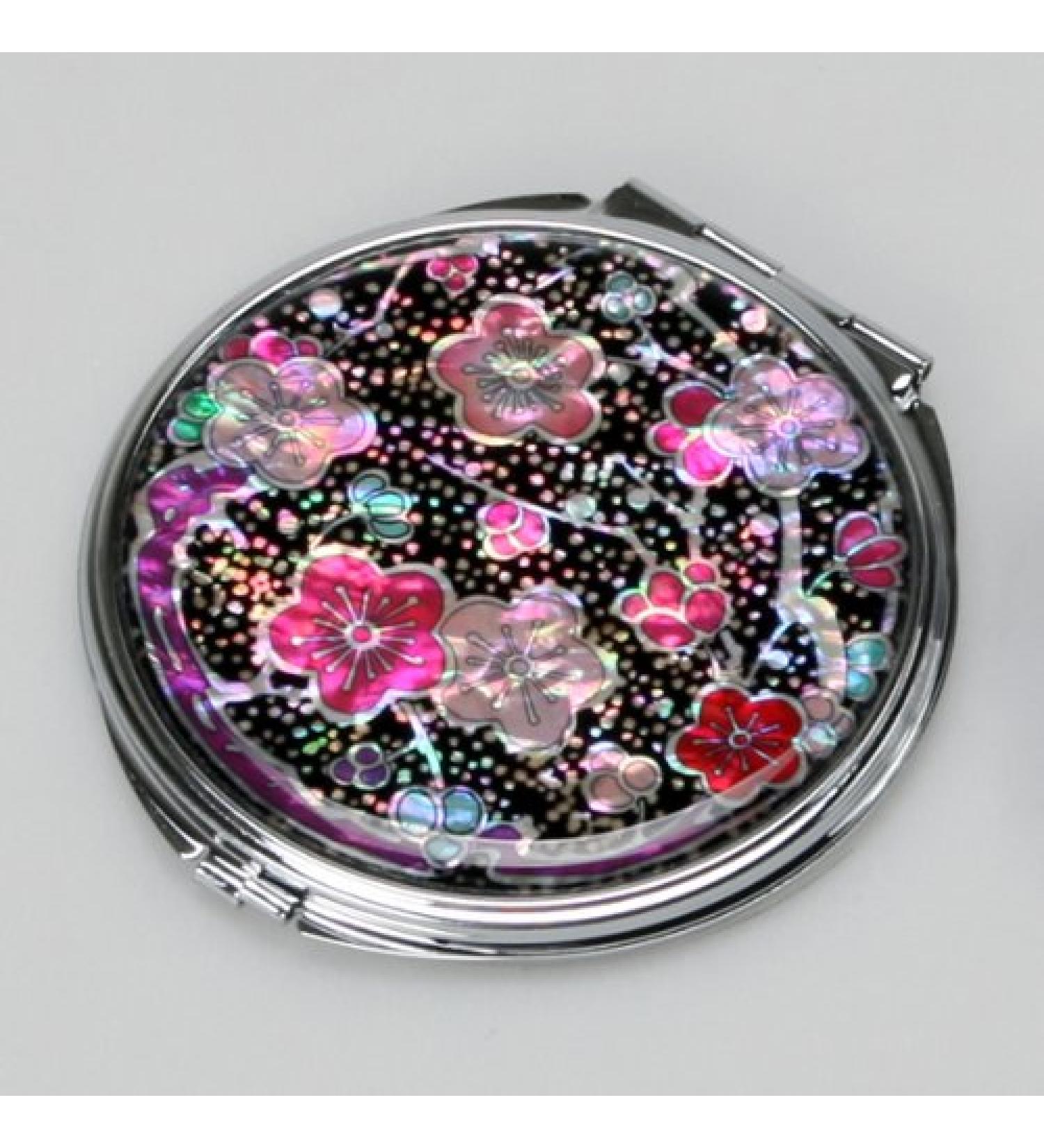 Mother of Pearl Pink Red Flower Maehwa Compact Cosmetic Mirror - Elegant Floral Design - Buy Online on GoSupps.com
