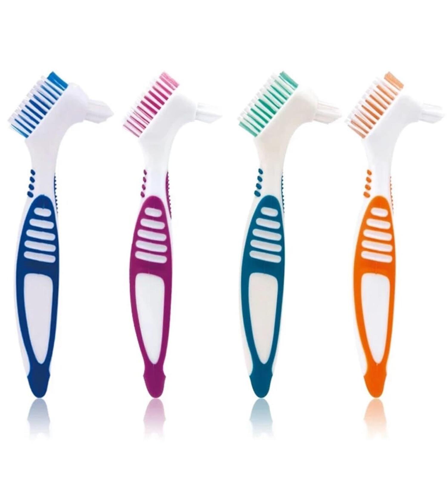 Plastic Denture Brush 4 Pack - Portable Dual Head Cleaning Brushes for False Teeth & Retainers | International Shipping - Buy Online on GoSupps.com