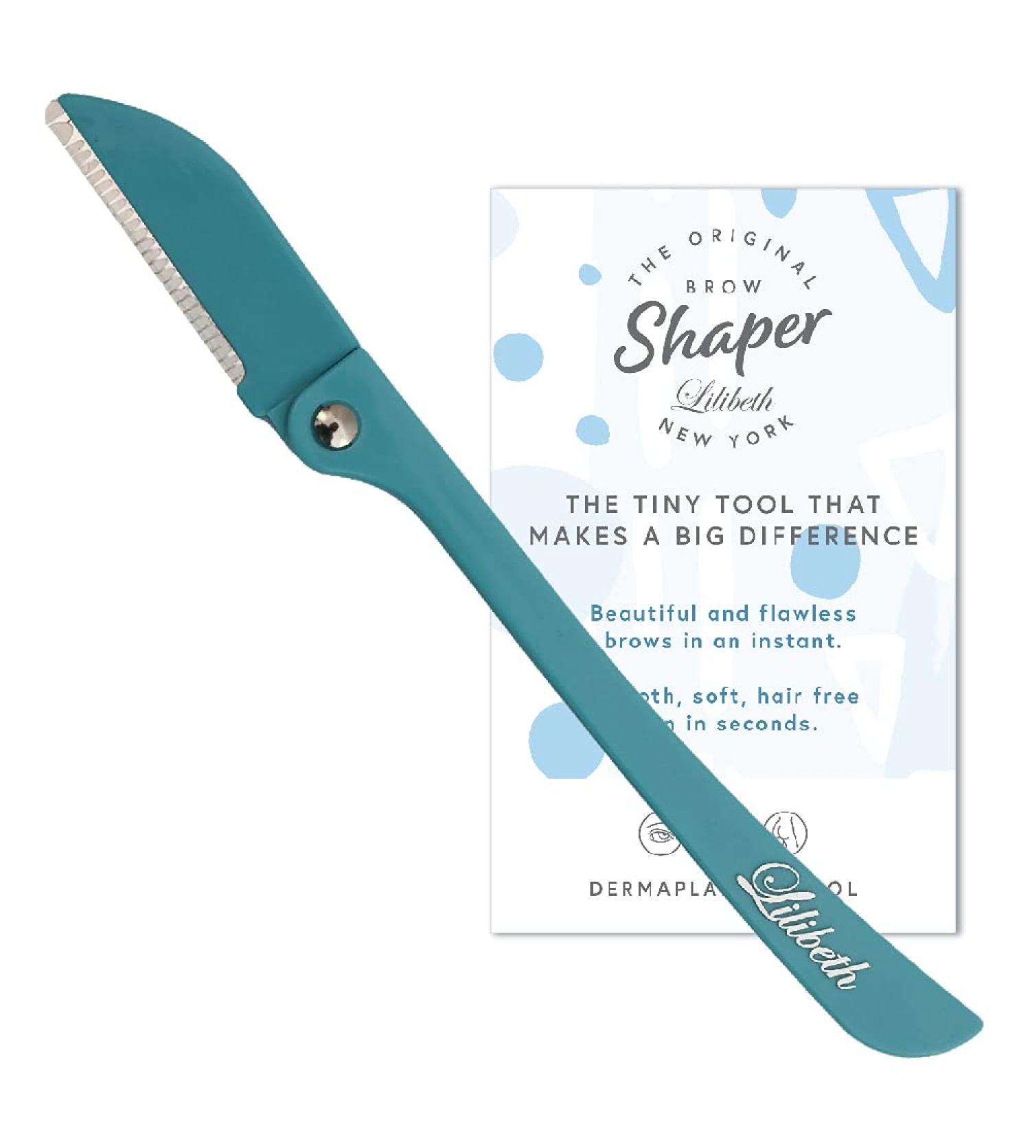 Lilibeth of New York Brow Shaper - Foldable Eyebrow Trimmer & Facial Hair Removal Tool - Peach Fuzz & Dermaplaning Device for Women - Aqua - Buy Online on GoSupps.com