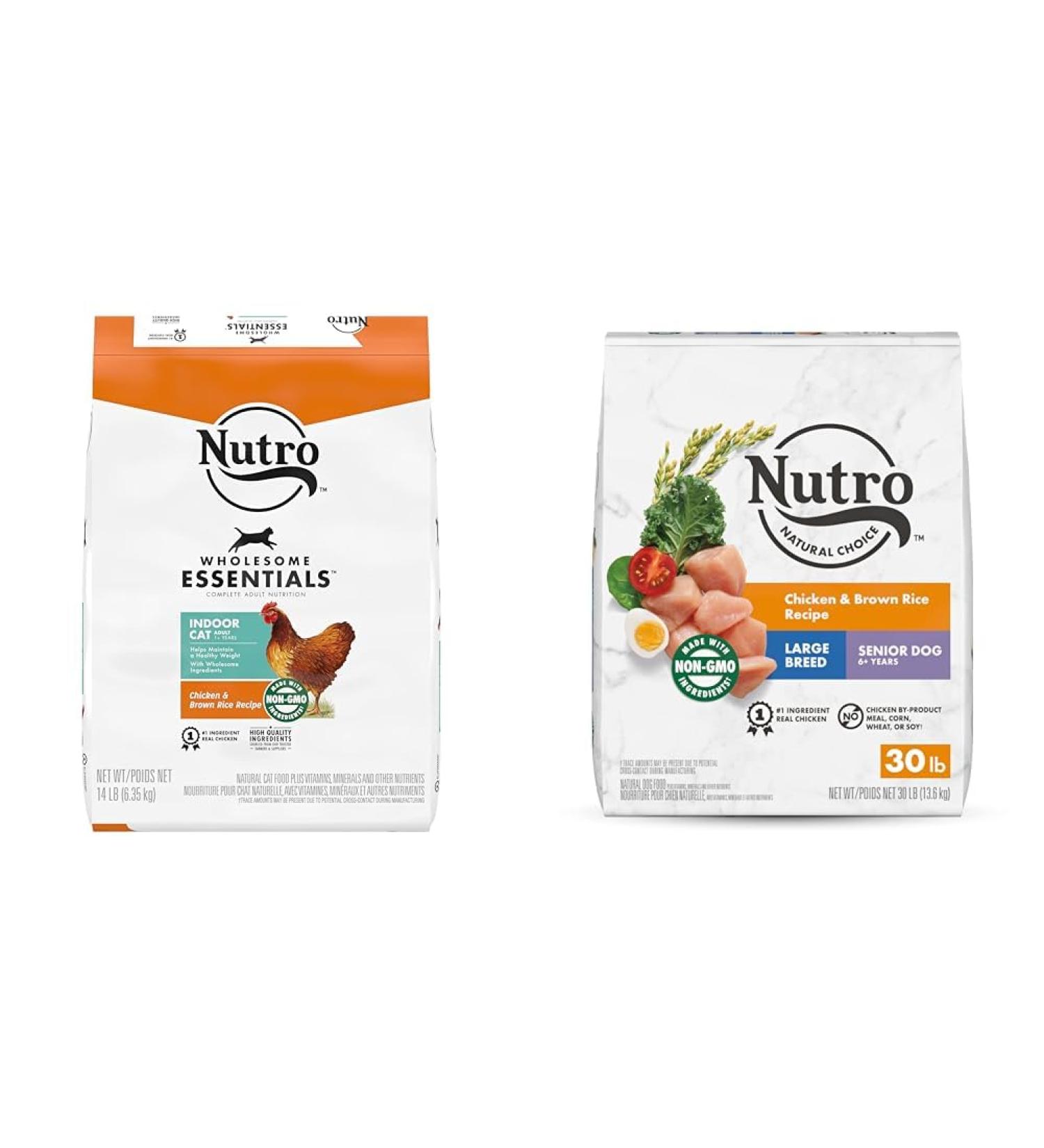 NUTRO WHOLESOME ESSENTIALS Indoor Adult Dry Cat Food Chicken & Brown Rice 6.35kg Bag & NATURAL CHOICE Senior Large Breed Dry Dog Food - Buy Online on GoSupps.com