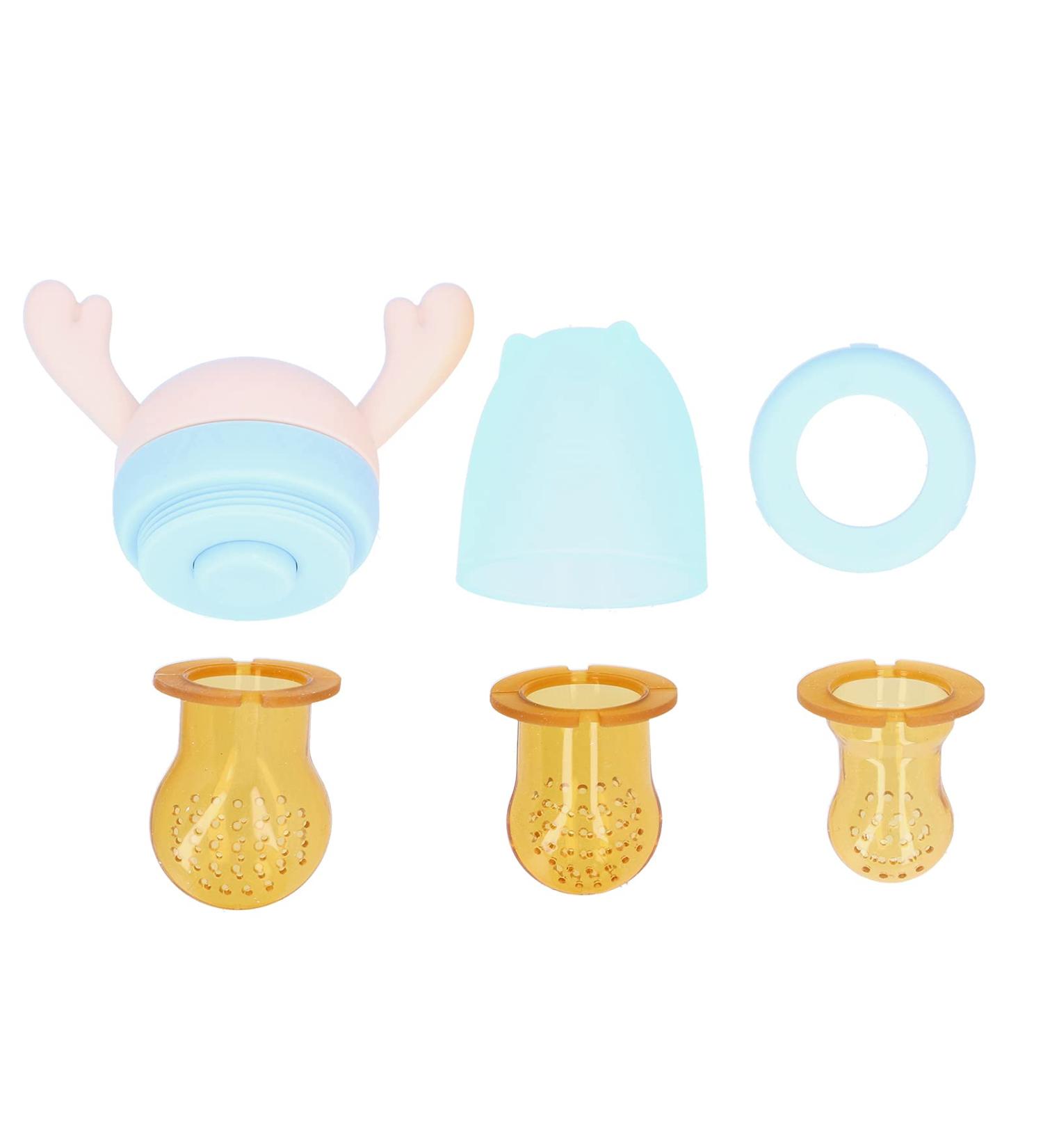 Baby Fruit Food Feeder Pacifier - Silicone Juice & Food Feeder for Toddlers | 3 Sizes Bite Rings | Pink - Buy Online on GoSupps.com