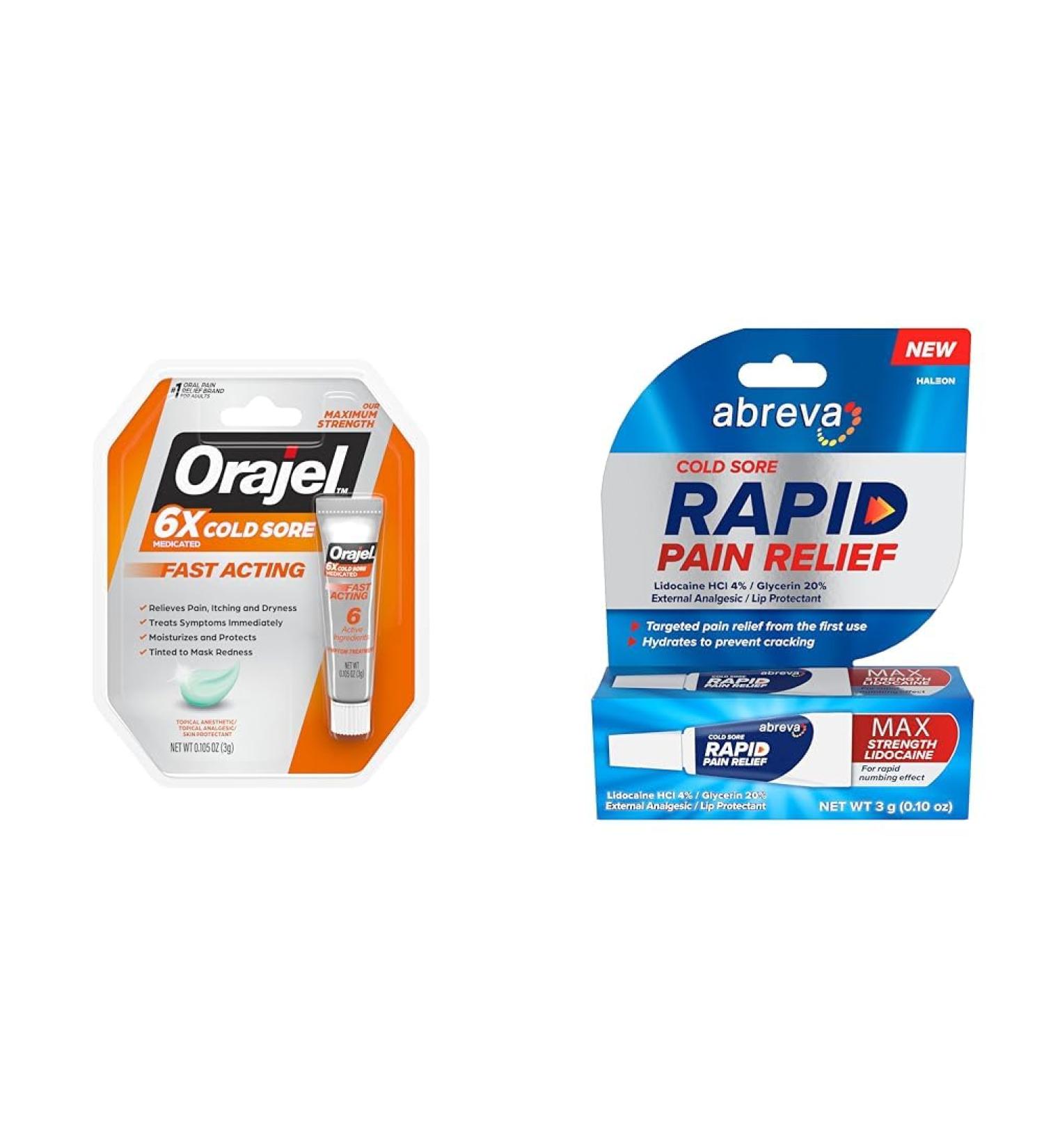 Orajel Cold Sore Treatment Bundle with Abreva Rapid Relief Cream 0.105 oz and 1 Tube 3 Grams - Buy Online on GoSupps.com