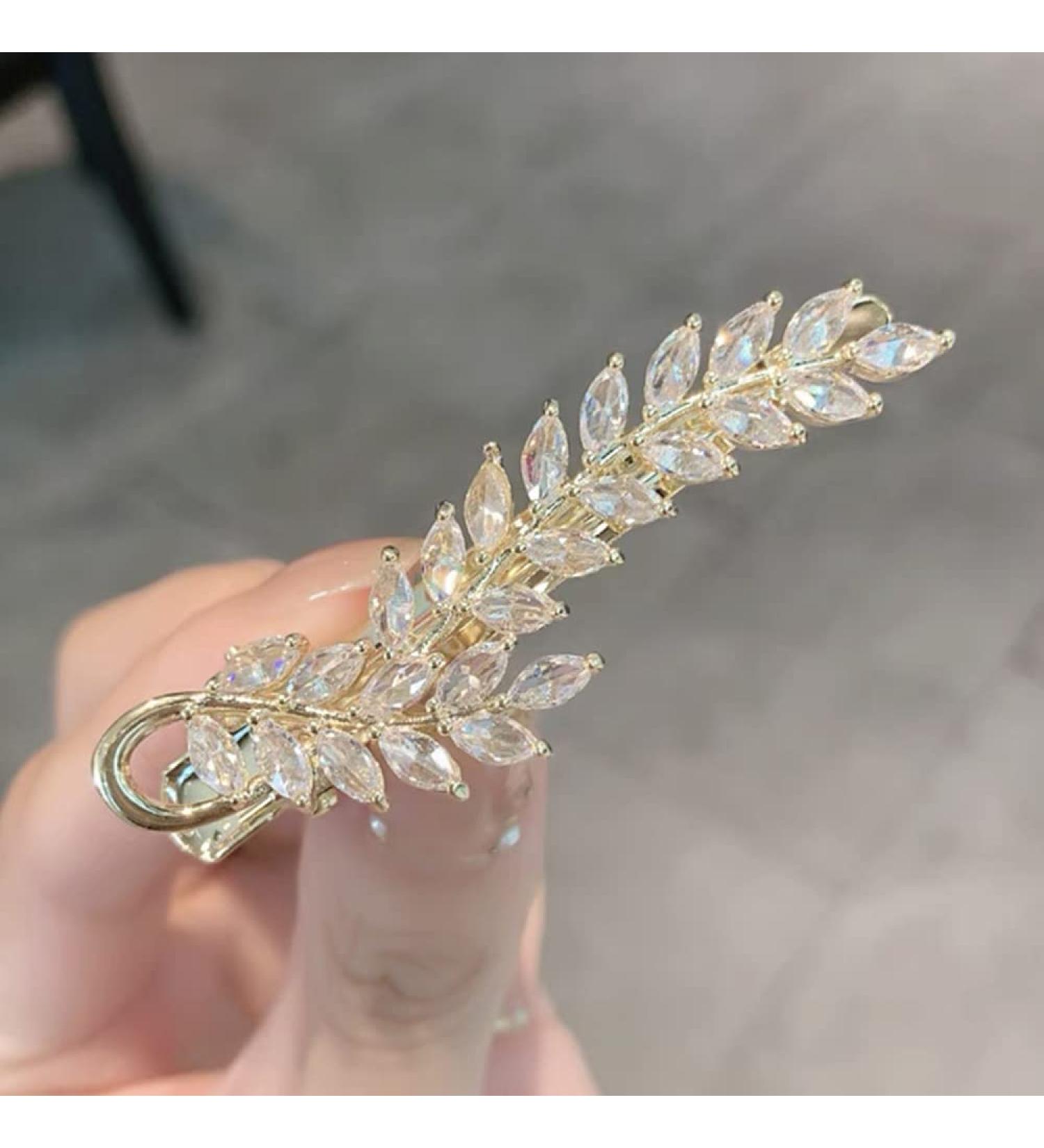 Crystal Duckbill Bangs Clip - Sweet Style Wheat Hairpin with Zircon Leaves for Girls & Women - Buy Online on GoSupps.com