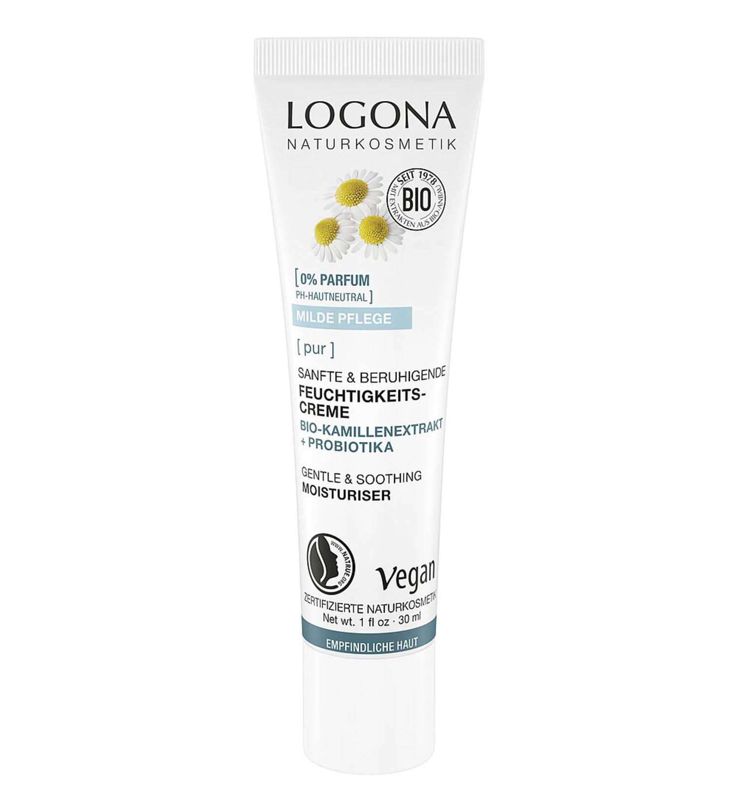 LOGONA Naturkosmetik LOGONA Naturkosmetik PUR Gentle and soothing moisturizing cream with organic chamomile extract and probiotics pH neutral for sensitive skin vegan cream for soothed skin 30 ml