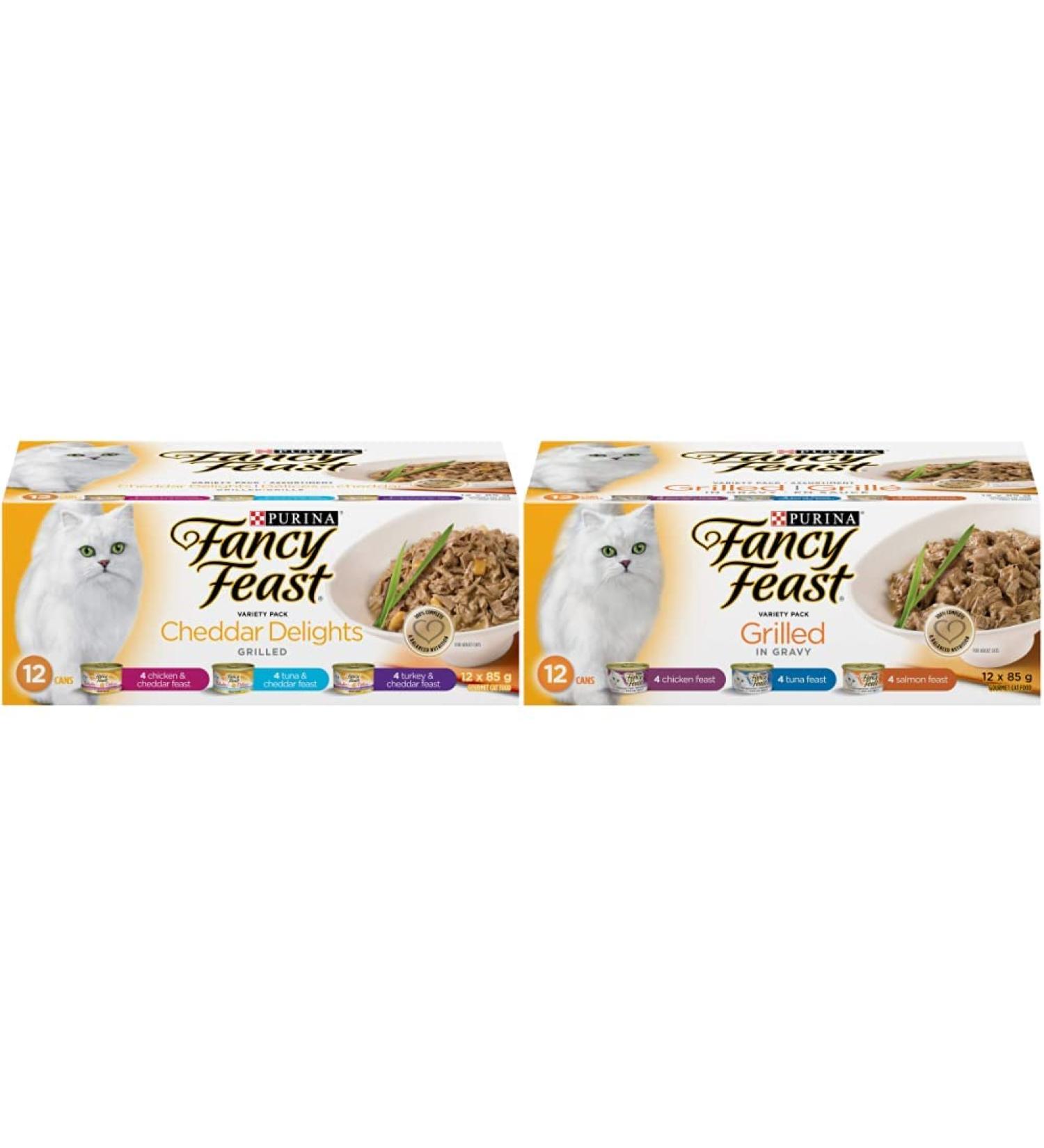 Fancy Feast Wet Cat Food: Cheddar Delights Grilled Variety Pack + Grilled Variety Pack (24 Cans) - Buy Online on GoSupps.com
