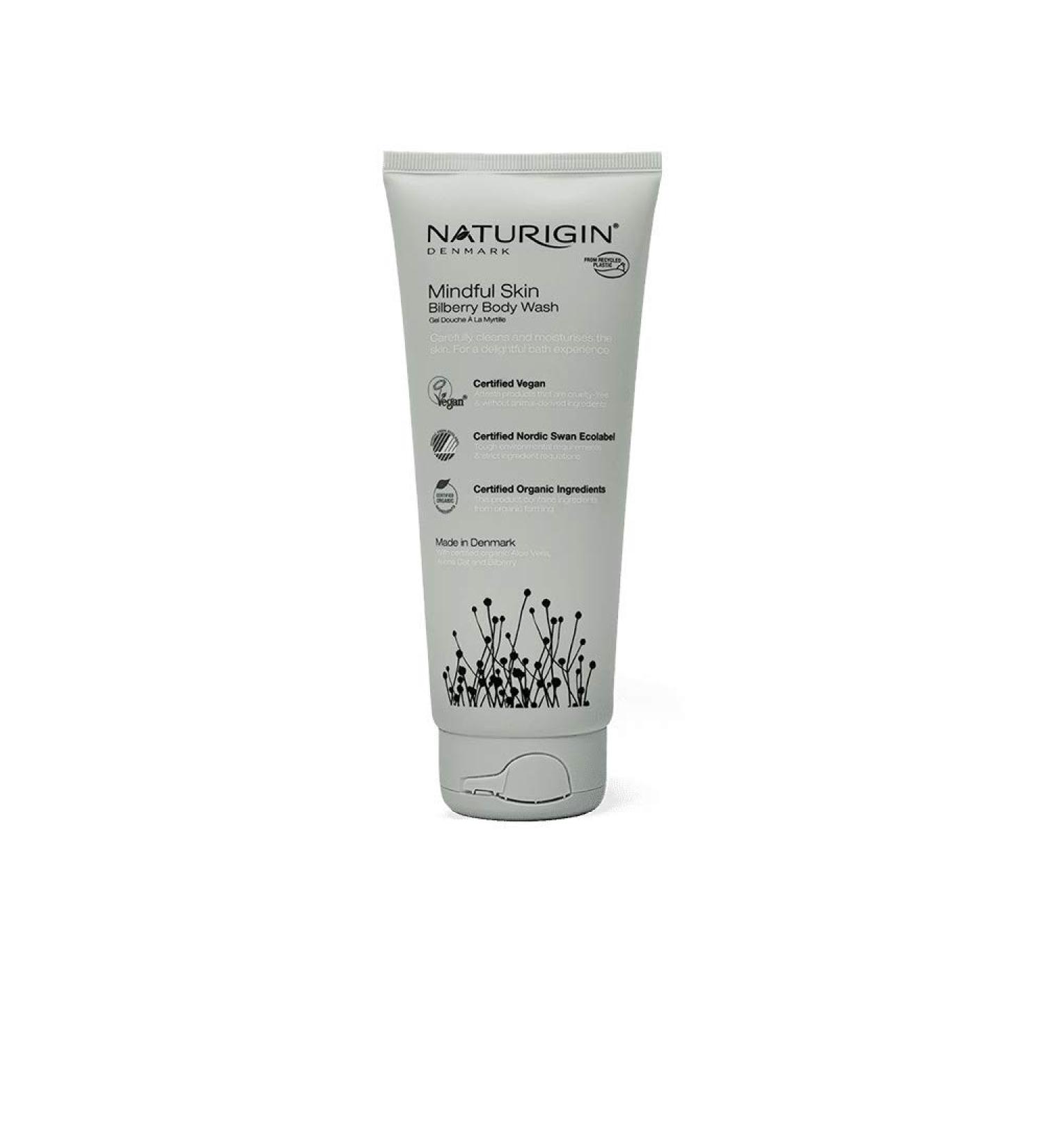 Naturigin Mindful Skin Body Wash - Organic Bath Body Wash for Women Men - Body Care with Certified Organic Aloe Vera Oat and Bilberry