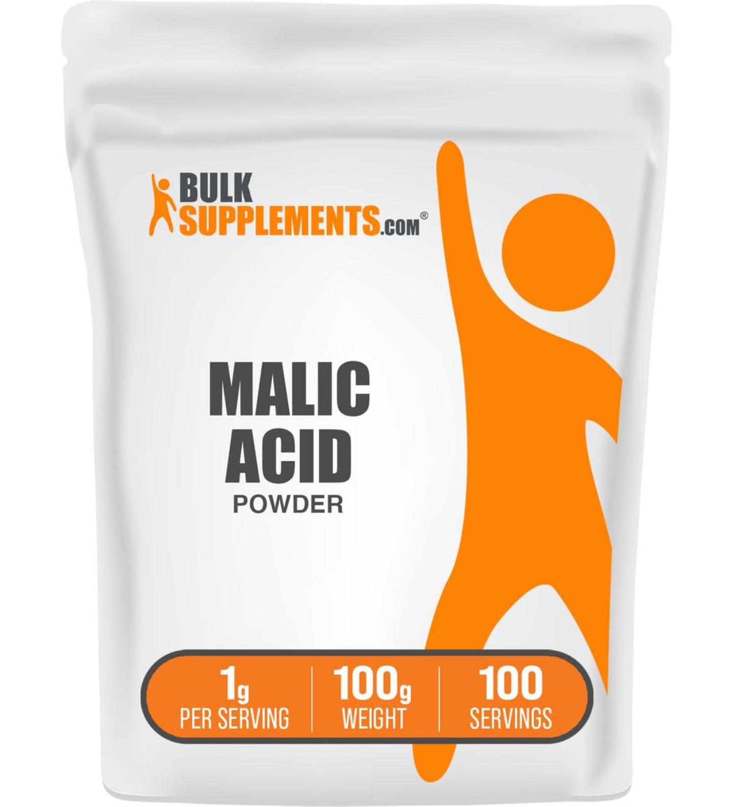 BulkSupplements.com Malic Acid Powder - L-Malic Acid Dietary Supplement - Food Grade Pure & Gluten Free 1g per Serving 100g (3.5 oz) (Pack of 1) 3.53 Ounce (Pack of 1) - Buy Online on GoSupps.com
