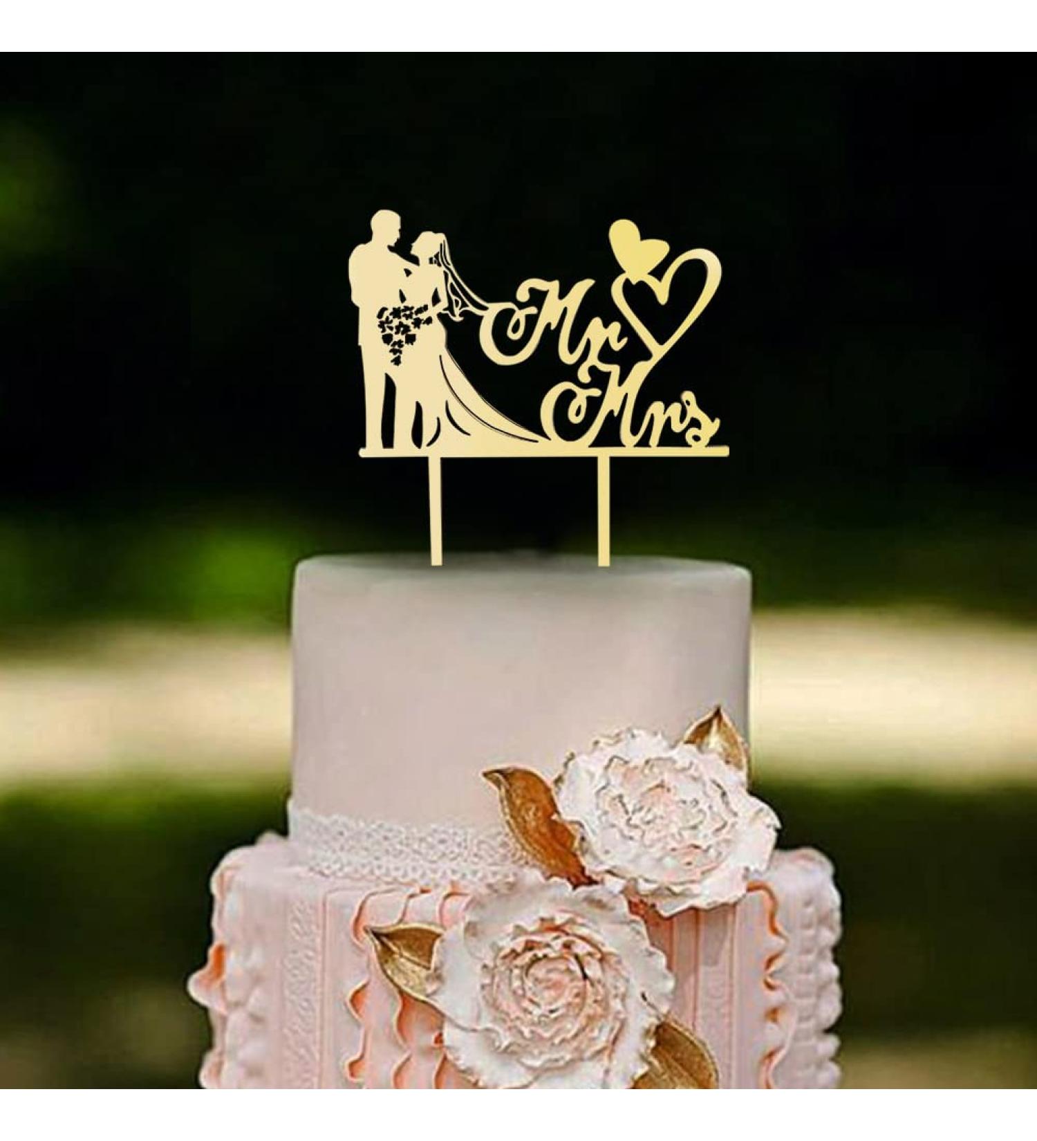 Personalized Wedding Cake Topper - Bride & Groom Figures Mr & Mrs Decoration Wood Color for Weddings & Parties - Buy Online on GoSupps.com