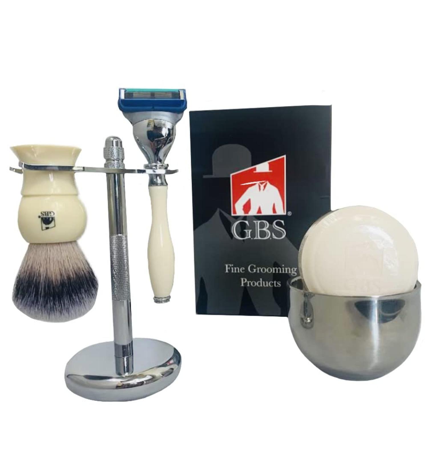Shop G.B.S Ultimate Wet Shaving Kit for Men - 5 Blade Razor Badger Brush Stainless Steel Bowl & Dual Stand - Luxury Shaving Essentials - Buy Online on GoSupps.com