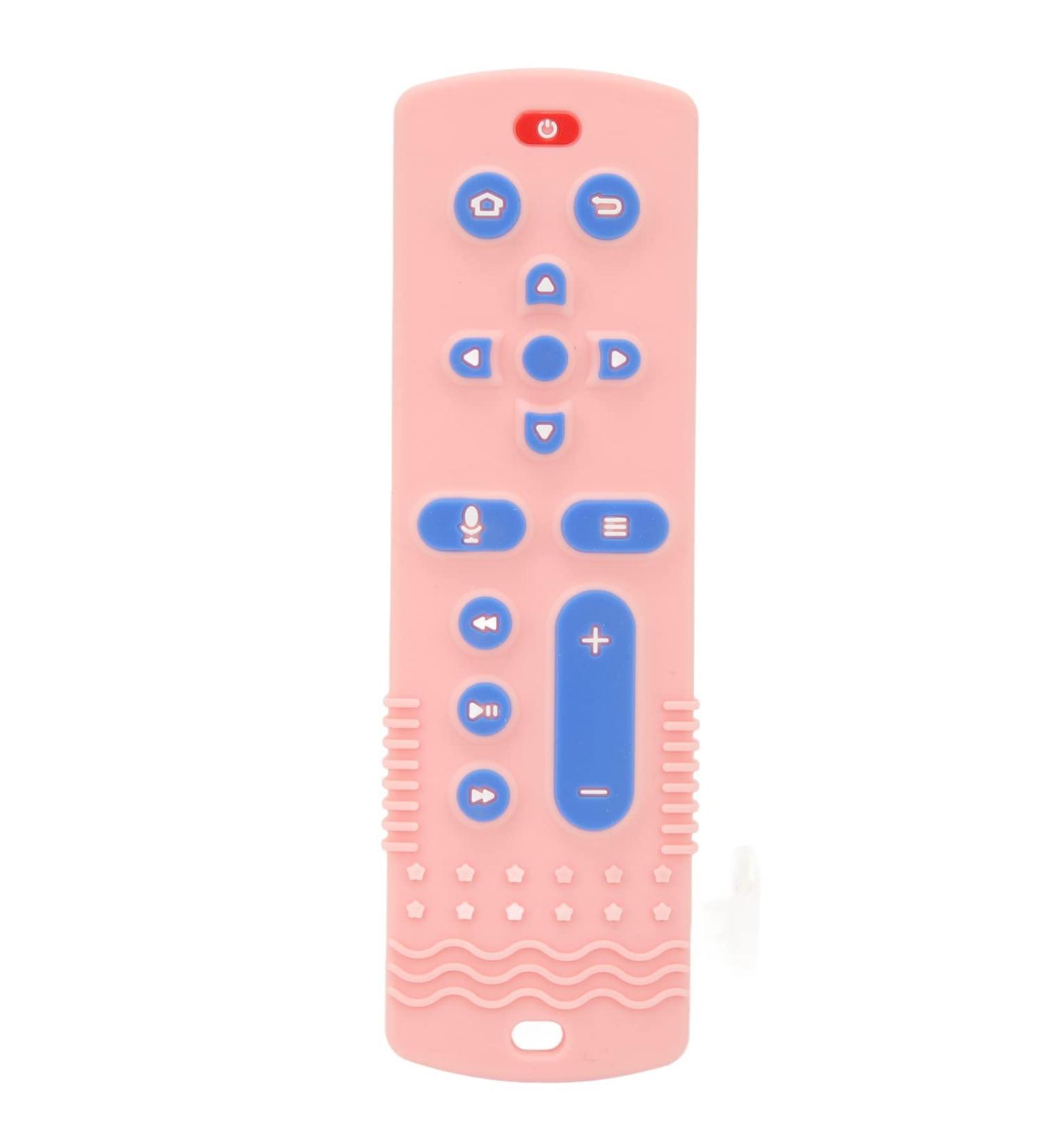 Silicone Teether Baby Teething Toy - Soft TV Remote Control Shape with Rich Color Textured Buttons in Pink - Buy Online on GoSupps.com