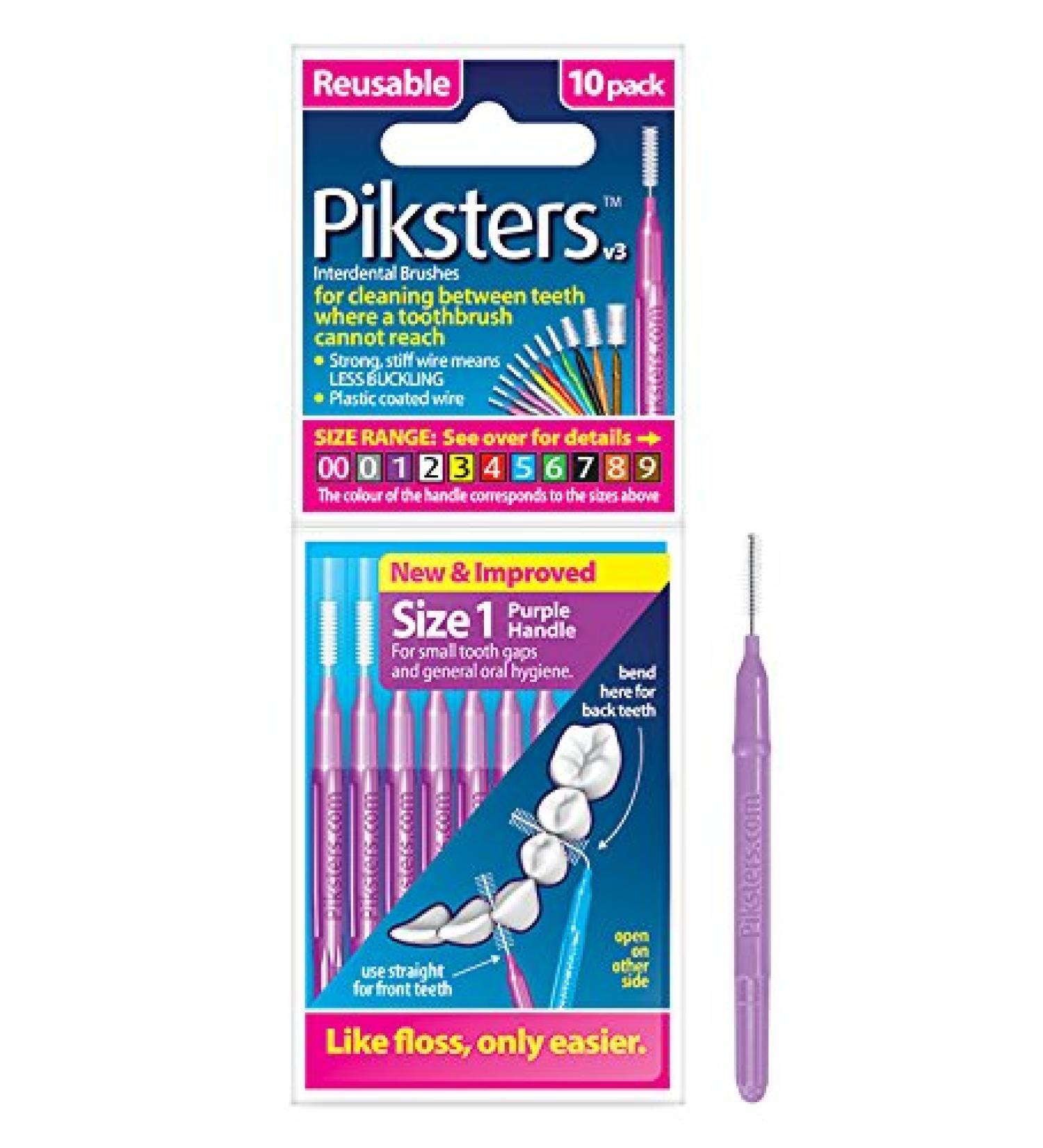 Piksters Interdental Brushes Size 1 Purple Handle - 10 Count Pack | Dental Cleaning Tool - Buy Online on GoSupps.com