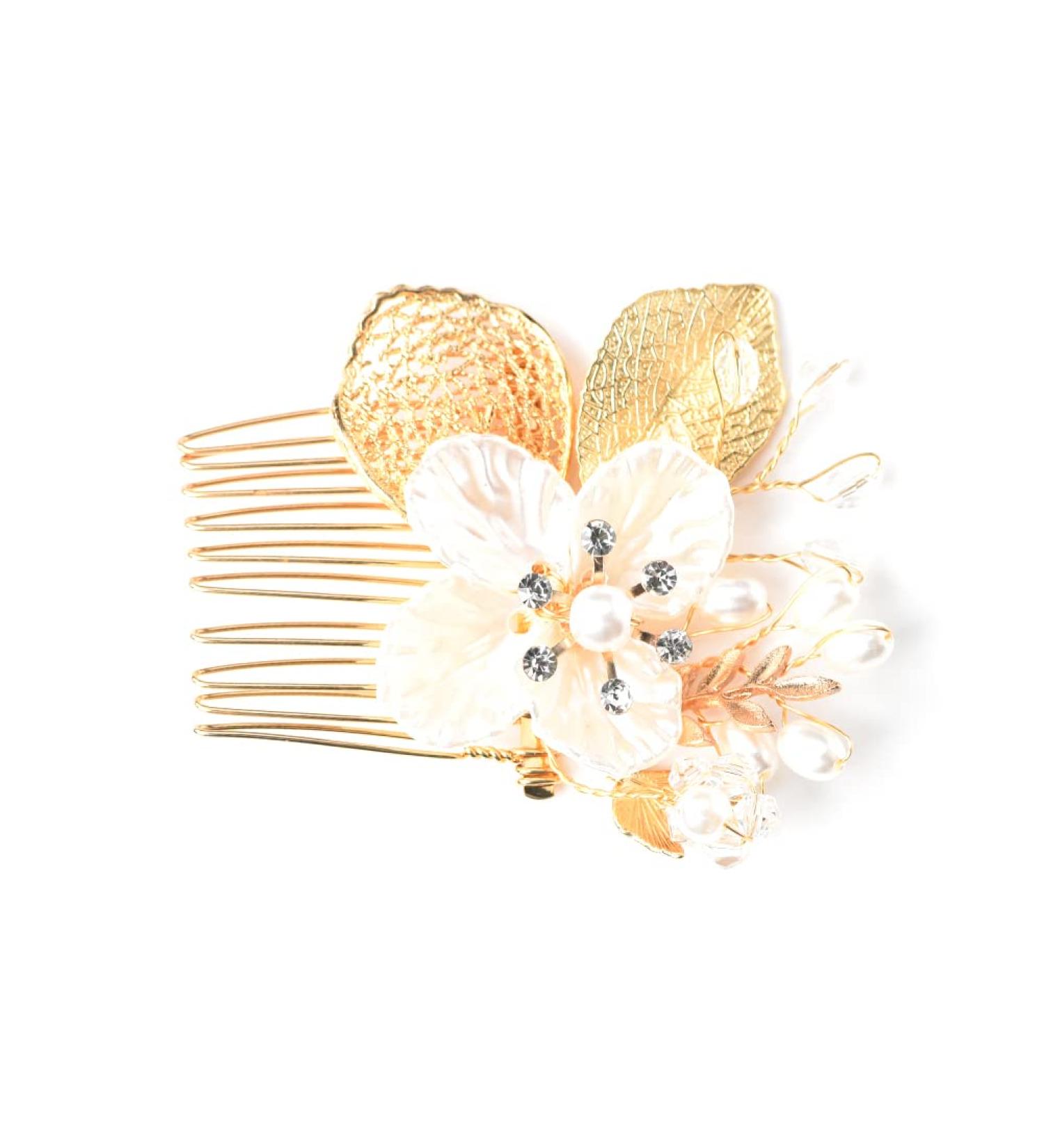 Flower Hair Comb Slides for Women Wedding Hair Clips for Bride Hair Accessories for Bridesmaid Hair Flowers for Girls Gold Leaf Hair Pins for Thick Hair Slides for Weddings Pearl Bridal Hair Pieces - Buy Online on GoSupps.com