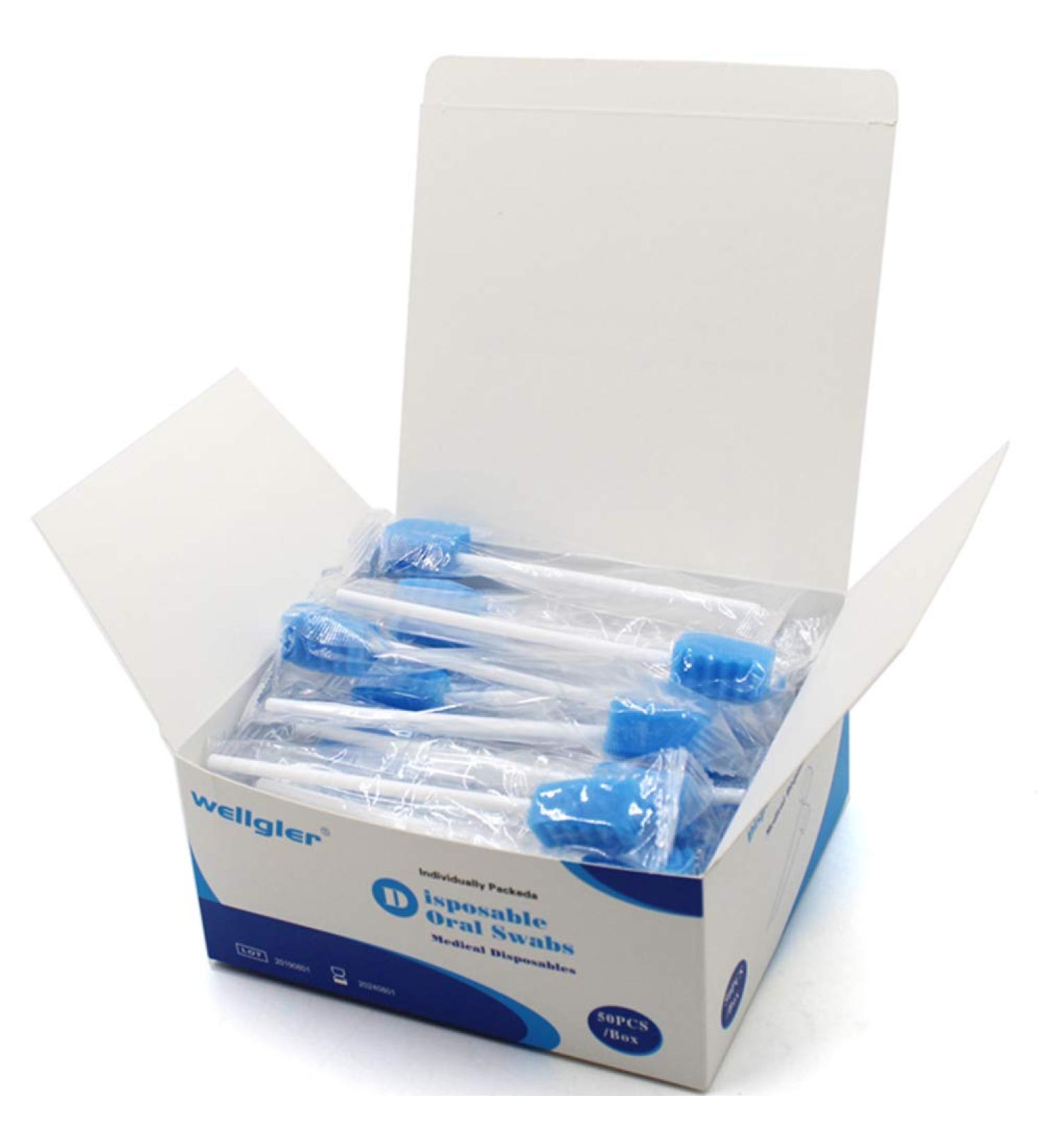 Disposable Oral Care Swabs - Ridge Design Blue (50pcs) | Tooth Cleaning Mouth Swabs - Buy Online on GoSupps.com