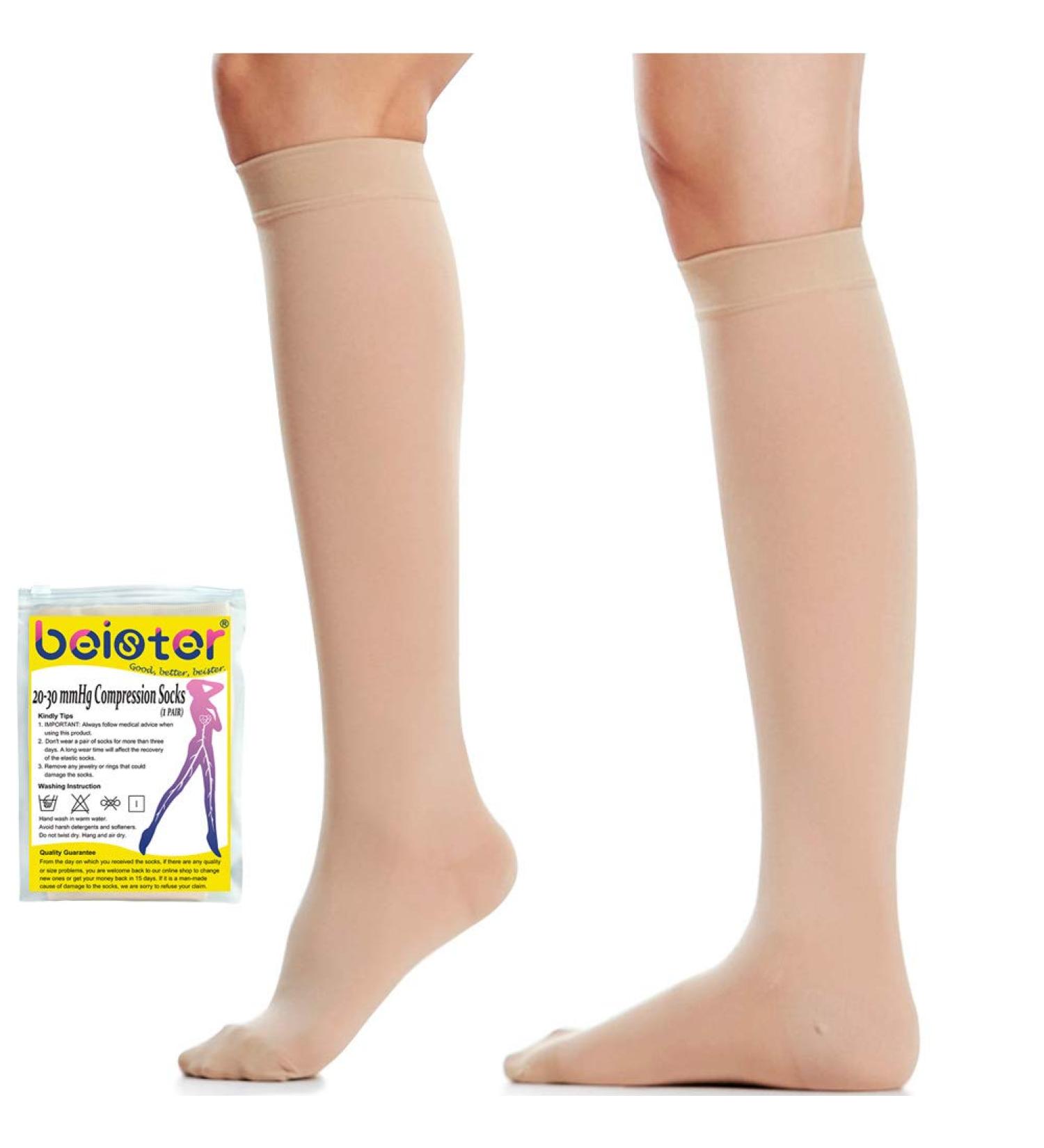 Beister Medical Compression Stockings for Men & Women - 20-30 mmHg Closed Toe Support for Varicose Veins Edema Pregnancy | Beige XL - Buy Online on GoSupps.com