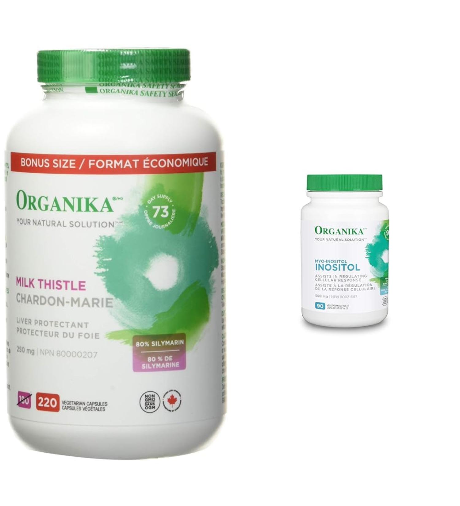 Organika Milk Thistle 250 Mg Bonus Size 220 count- Liver Protectant From Silymarin Seed- 220vcaps & Inositol (Myo-Inositol)- Cellular Response Mood Balance Insulin Support- 90vcaps 220 count (Pack of 1) Seed + Inositol - Buy Online on GoSupps.com