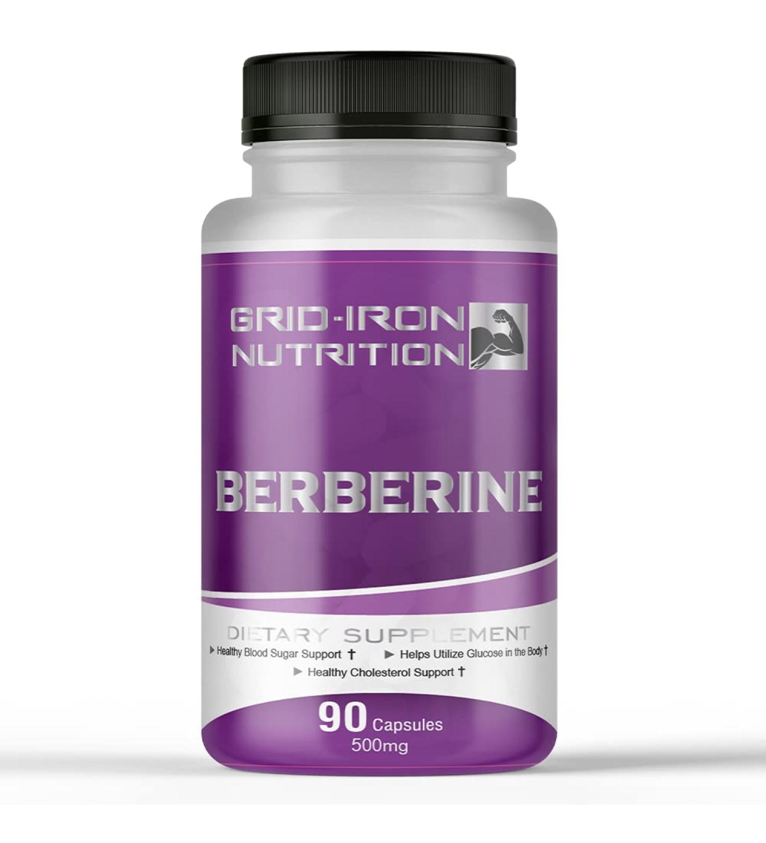 Grid-Iron Nutrition Berberine HCL 500mg - 90 Capsules with Chromium Cinnamon - (Pack of 1) | Premium Blood Sugar Support - Buy Online on GoSupps.com