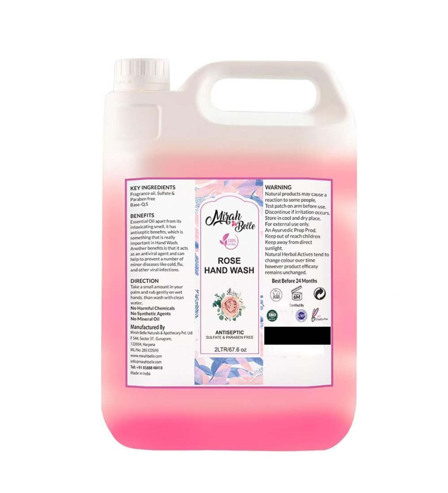 Mirah Belle - Rose Hand Wash Can (2 LTR) - Best for Men Women and Children - Natural Vegan Cruelty Free - Sulfate and Paraben Free - 2000 ML