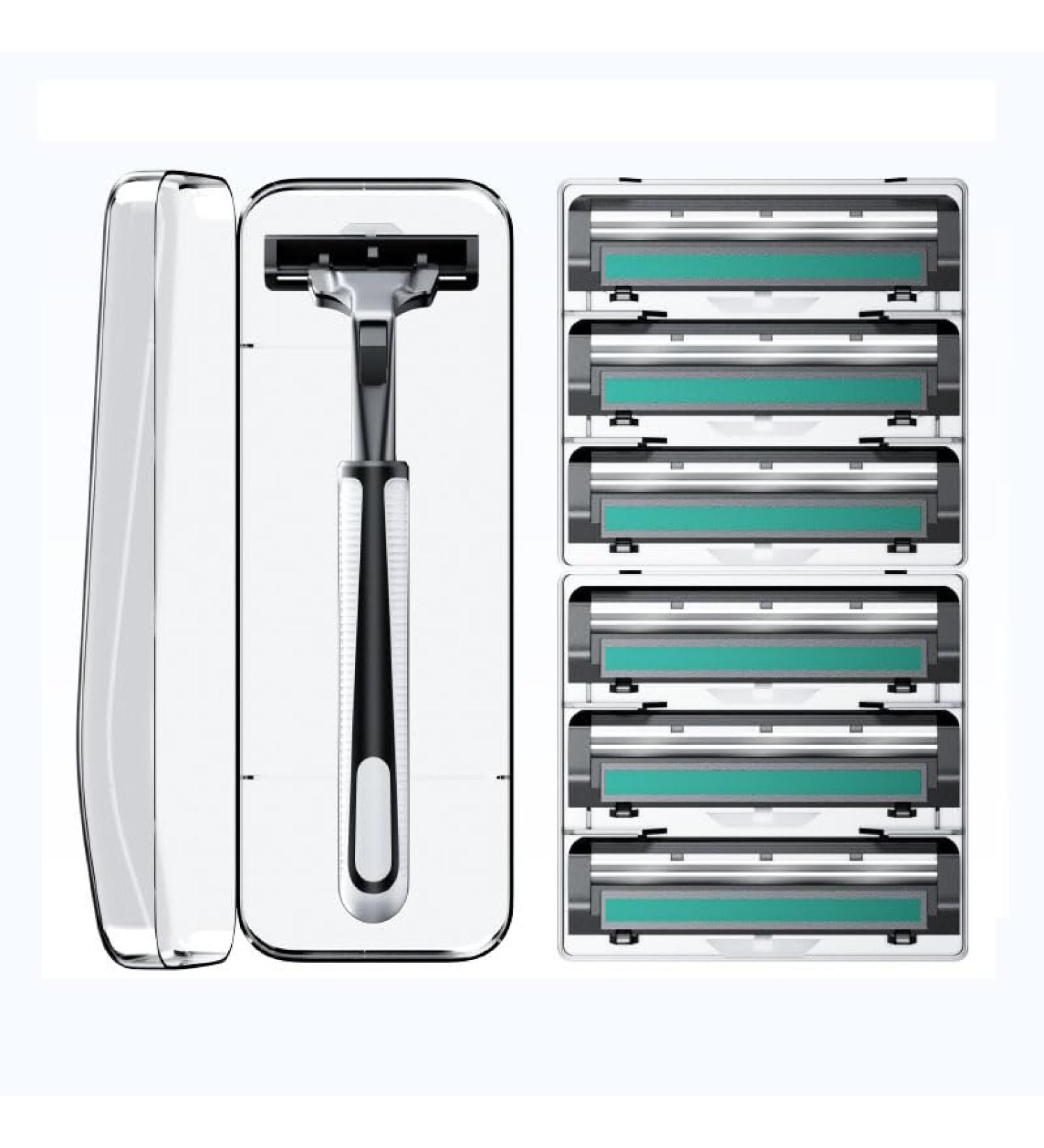 2-Blade Razor for Men - Dual Lubrication & Precision Trimmer 6 Cartridges Included | Premium Shaving Set in Black - Buy Online on GoSupps.com