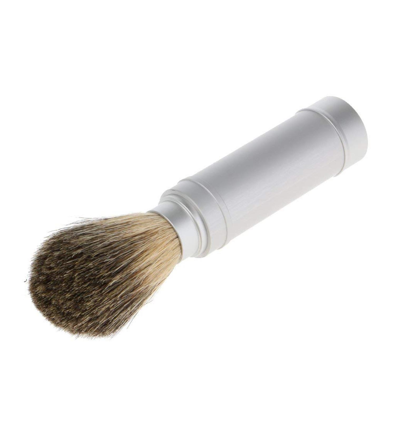 Premium Silver Shaving Brush in Travel Tube | Lightweight Aluminum Case for Beard & Mustache Grooming - Buy Online on GoSupps.com