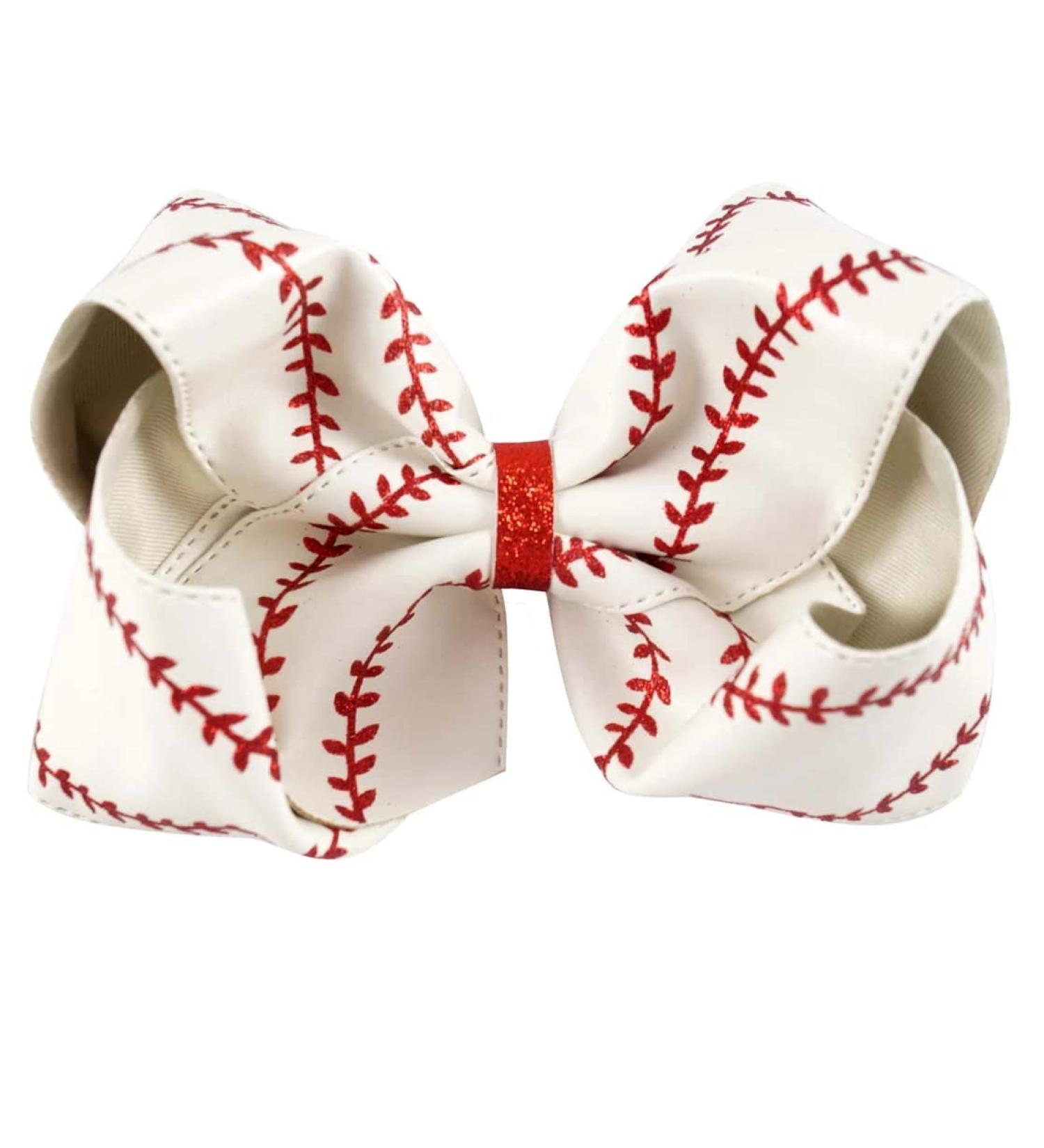 Jumbo Baseball Cheer Bow Clips - Glitter Leather Softball Hairbow Barrettes for Girls | Cheerleading Accessories for Teens & Toddlers - Buy Online on GoSupps.com