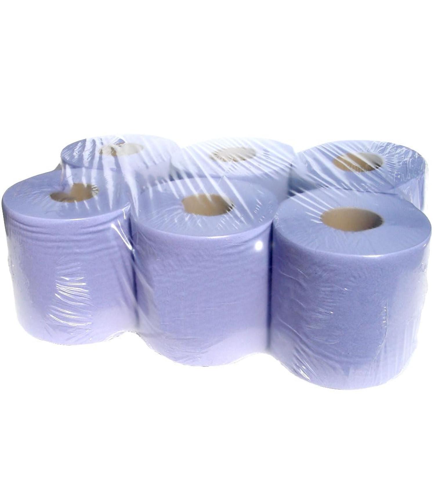 6X Blue Roll 2ply Embossed Centre Feed 44m Approx. Recycled and Recyclable Hygiene Commercial/Kitchen Use Paper Hand Towel Cleaning Wipes Disposable Kitchen Tissue