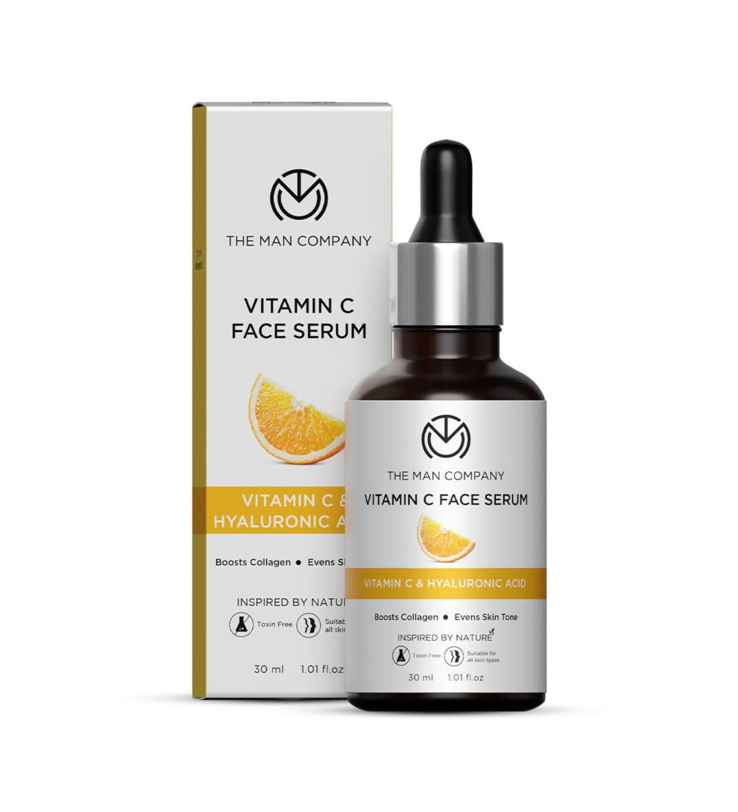 The Man Company 40% Vitamin C Face Serum | Hyaluronic Acid for Collagen Boost | Glowing & Brightening Skin | All Skin Types - 30ml - Buy Online on GoSupps.com