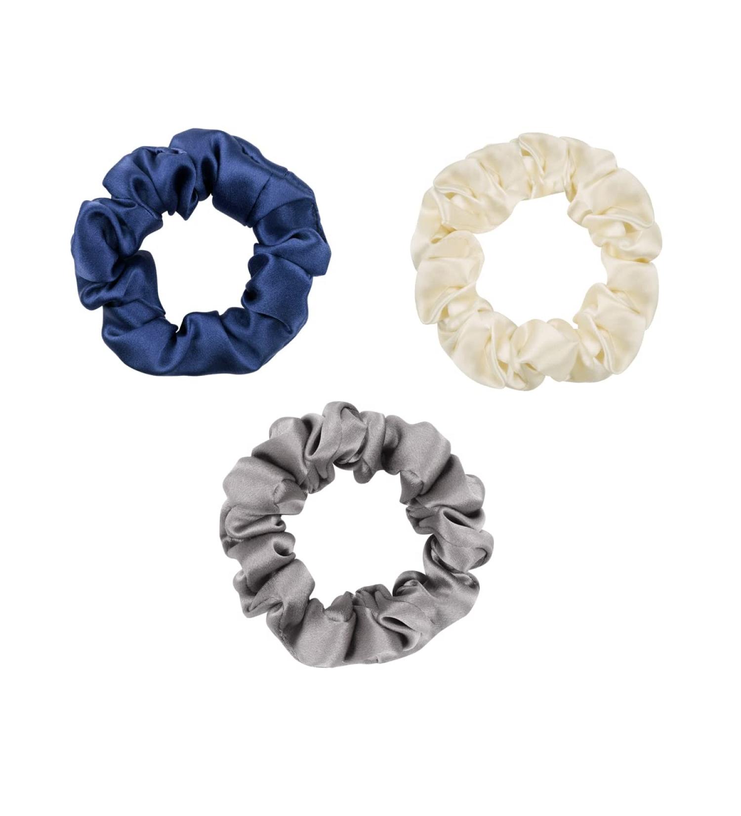 Alaska Bear 100% Mulberry Silk Hair Scrunchies - 3 Pack Cream Navy Grey - Buy Online on GoSupps.com