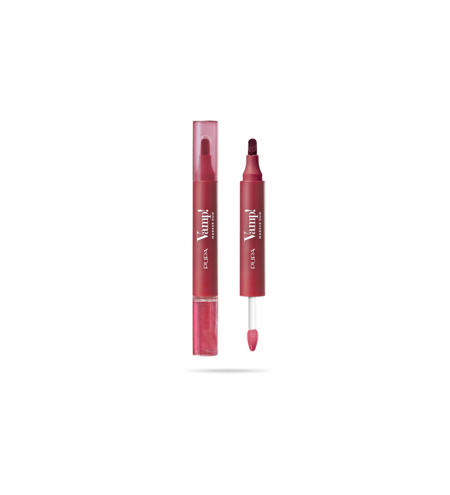 MICYS COMPANY SPA Pupa Vamp Marker Duo lipstick + lip gloss with hyaluronic acid 3in1 for defining filling and coloring lip contouring available in 9 color variants 005 Cherry Granita - Buy Online on GoSupps.com