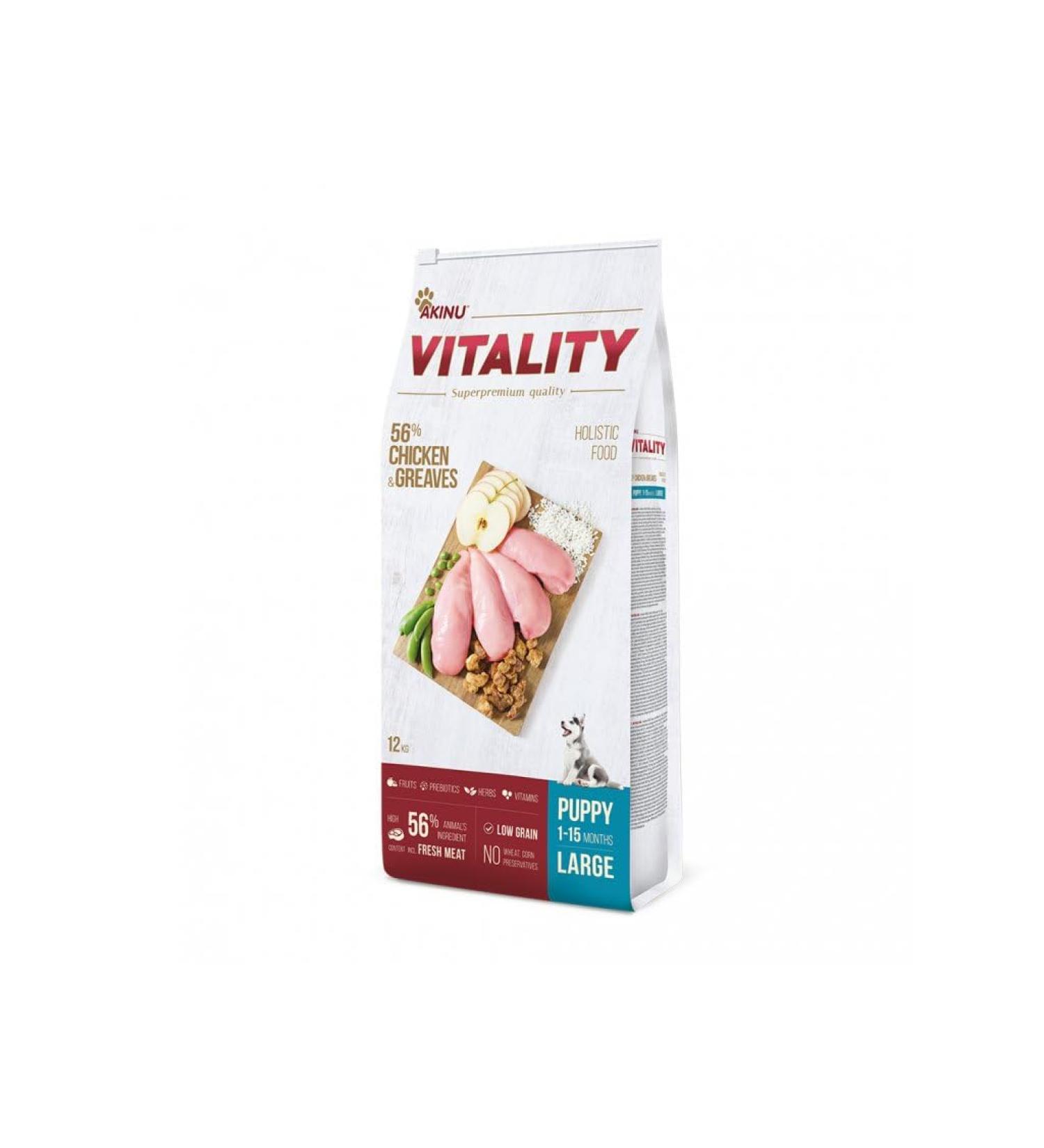 Akinu Vitality High Protein Dry Food for Large Puppies Gluten Free Grain Free Easy to Digest Promotes Growth 12 kg - Buy Online on GoSupps.com