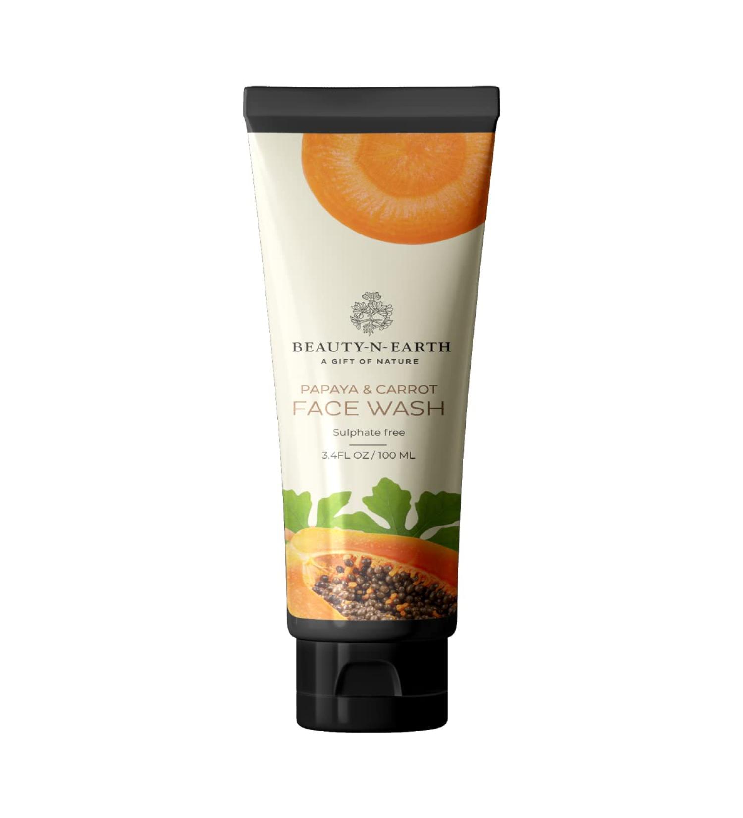 Buy BEAUTYNEARTH Papaya & Carrot Facewash Natural Paraben & Sulphate Free Face Cleanser for All Skin Types | 100ml - Buy Online on GoSupps.com