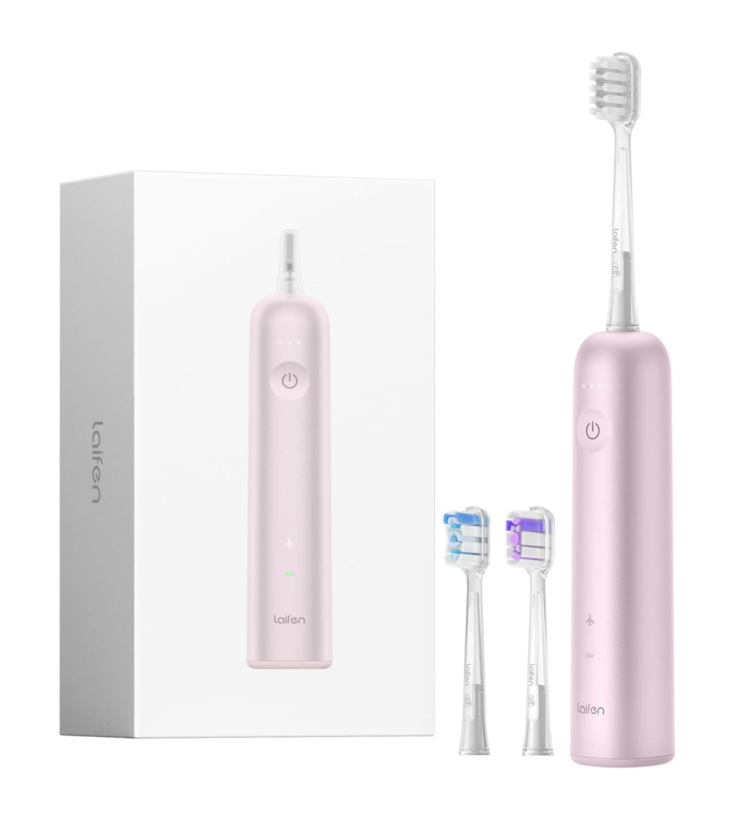 Laifen Wave Electric Toothbrush - Sonic Oscillation & Vibration IPX7 Waterproof 3 Brush Heads Rechargeable Travel Toothbrush for Adults (Pink Aluminum Alloy - Buy Online on GoSupps.com