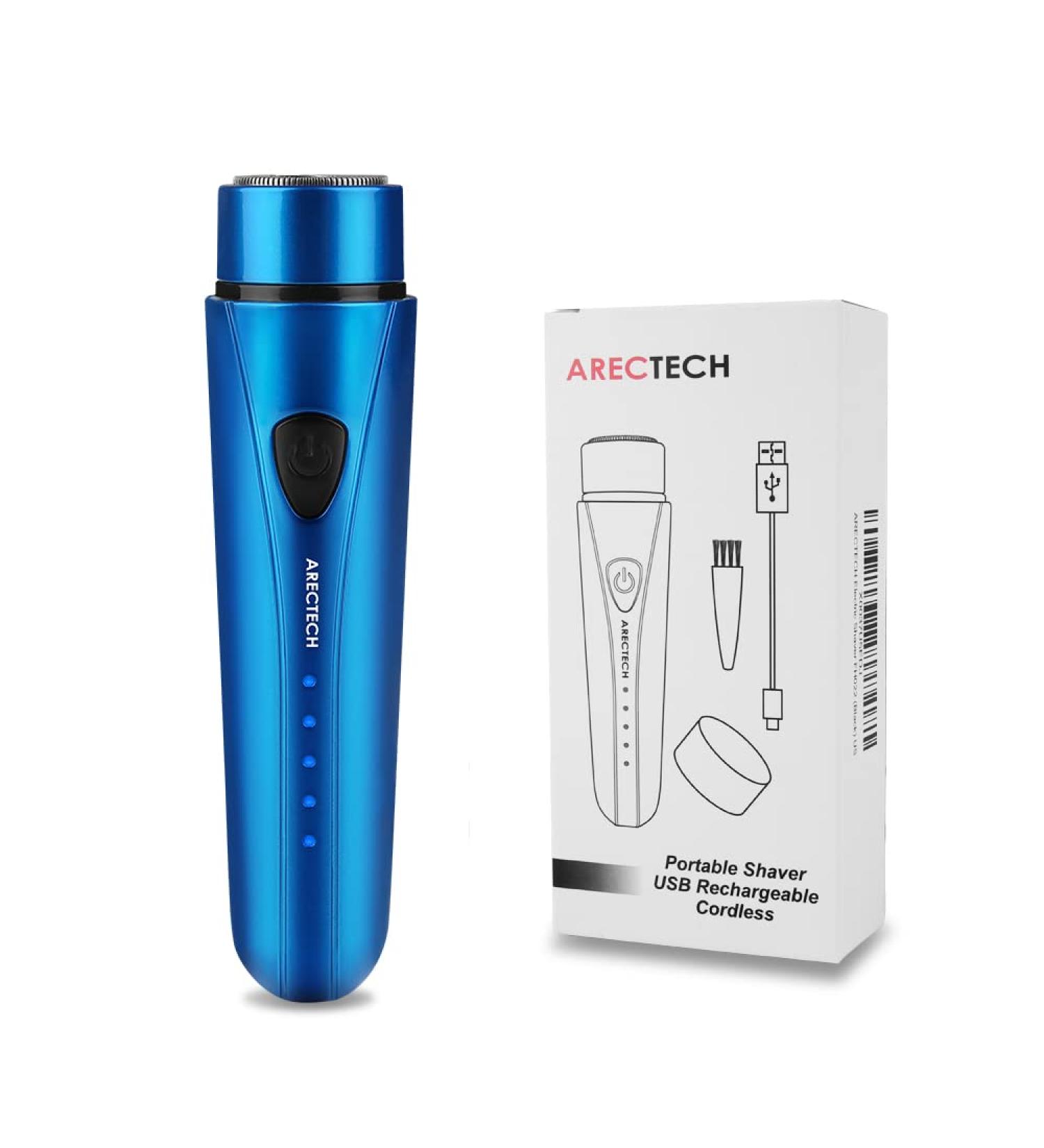 ARECTECH Mini Portable Electric Shaver for Men - USB Rechargeable Cordless Razor with LED Display | Ideal Travel Touch-Up Shaver - Blue - Buy Online on GoSupps.com
