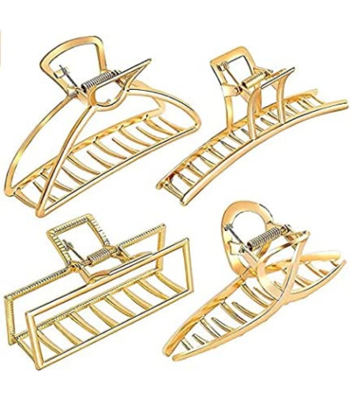 4 Pieces Large Gold Metal Hair Clips - Strong Slipproof Claw & Hollow Fix - Vintage Geometric Irregular Hair Accessories for Women & Girls - Buy Online on GoSupps.com