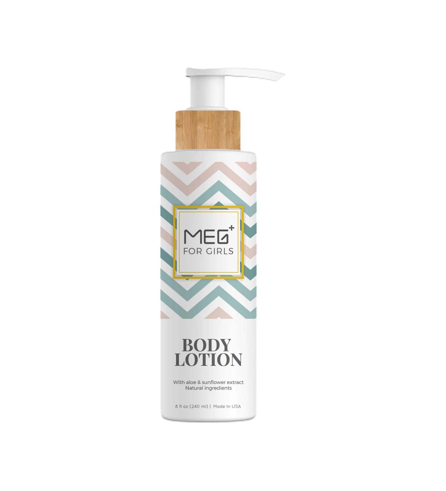 MEG+ pH Balanced Lotion for Baby Girl for all skin types gentle with newborn skin | Moisture provided with jojoba oil retinol sunflower oil and shea butter | Packed with vitamin E and vitamin B5 | 8oz 240ml