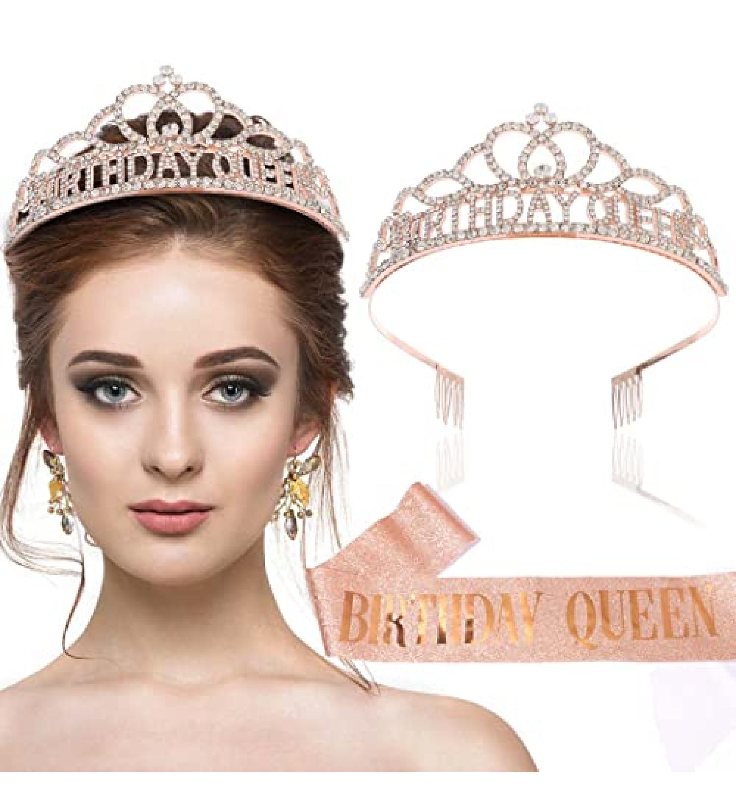 Kilshye Rose Gold Queen Rhinestone Tiara Crown - Birthday Girls Vintage Crystal Headband for Women and Girls - Buy Online on GoSupps.com