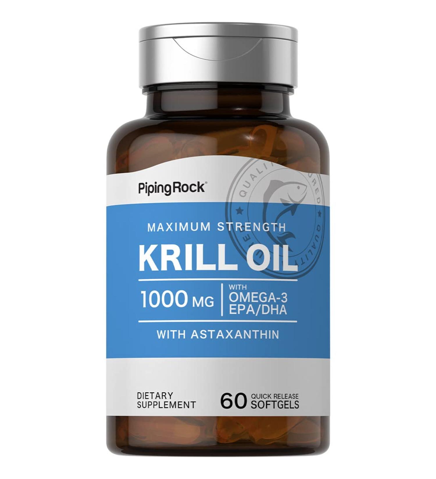 Piping Rock Krill Oil 1000mg Softgels | 60 Count | Supplement for Women and Men | with Omega 3 Astaxanthin EPA DHA | Non-GMO Gluten Free - Buy Online on GoSupps.com