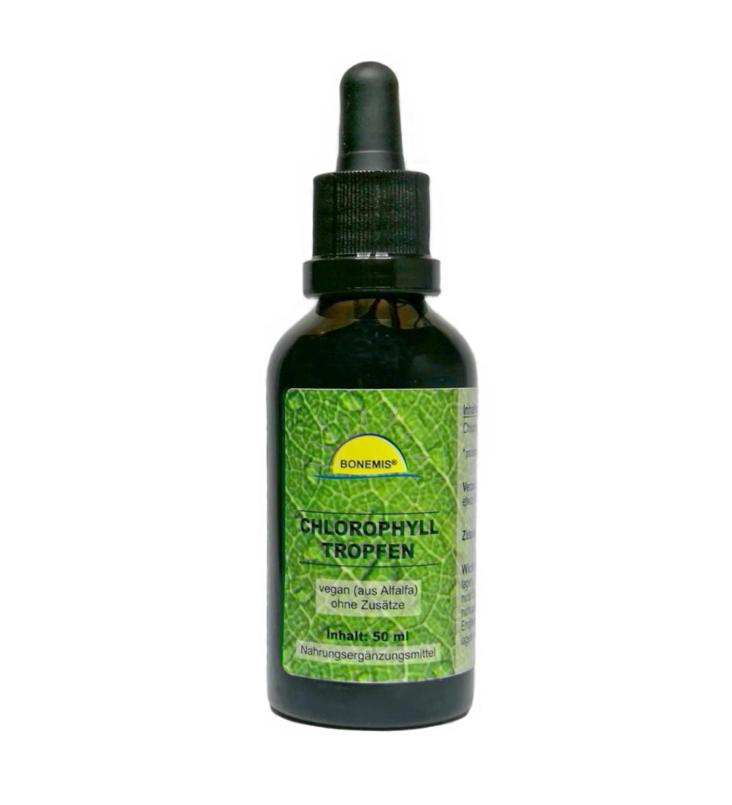 Chlorophyll drops vegan (made of alfalfa) natural without additives 50 ml brown las bottle with glass pipette bonemis (2 Pack)