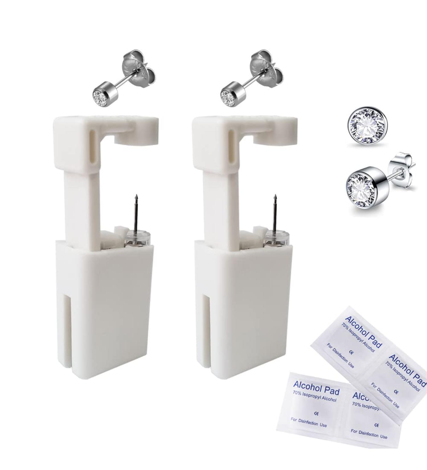 2 Pack Self Ear Piercing Kit with Disposable Safety Gun and 3mm Studs - Hypoallergenic Ear Piercing Gun Set - Buy Online on GoSupps.com