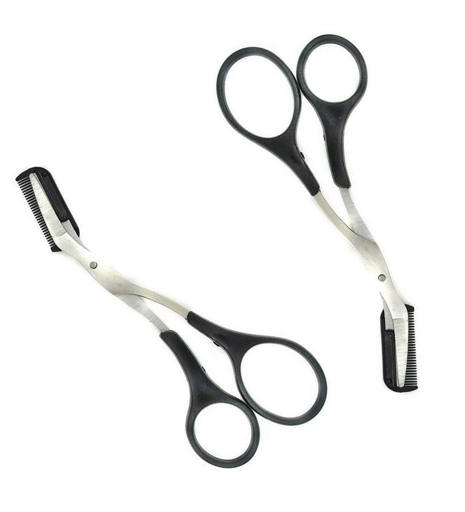2Pcs Curved Eyebrow Trimmer and Shear Scissors Set for Precise Eyebrow and Eyelash Grooming - Non Slip Finger Grips, Suitable for Women and Men - Buy Online on GoSupps.com