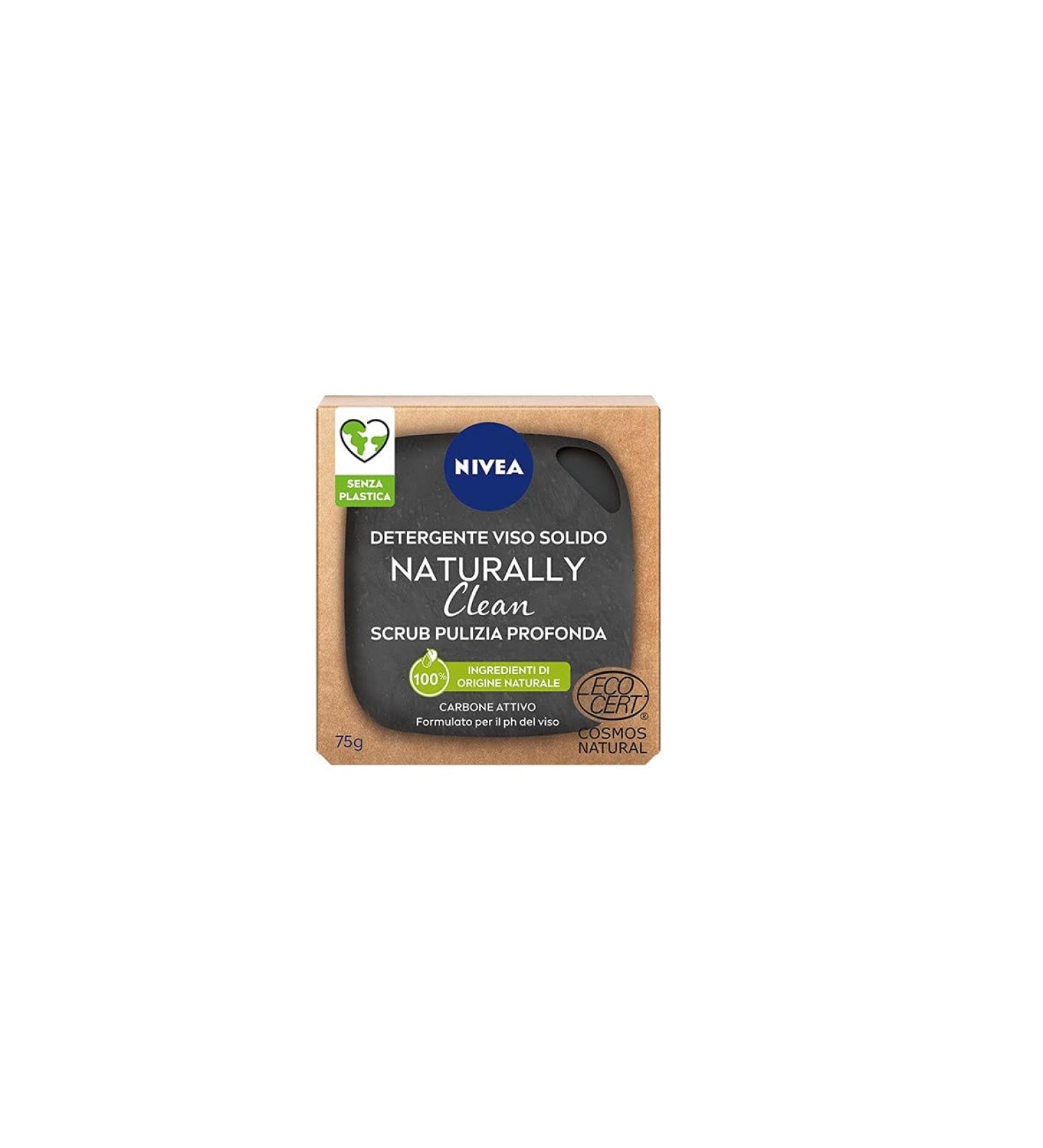 NIVEA Naturally Clean Deep Cleansing Solid Face Scrub 75g 100% natural facial peeling with activated charcoal and citric acid Cleansing facial scrub with vegan formula - Buy Online on GoSupps.com