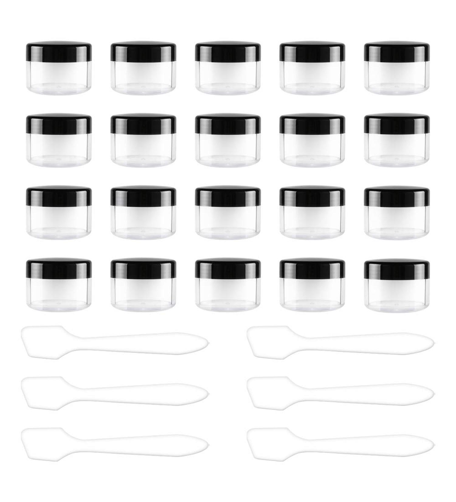 Hnmedia 20 Pieces 15ml Plastic Cosmetics Container Pots with Black Screw Lids/Travel Pots for Cream Makeups Lotion Nail powder Eye shadow Medicine Small Jewelry Storage Includes 6 Pieces Mini Spatula - Buy Online on GoSupps.com