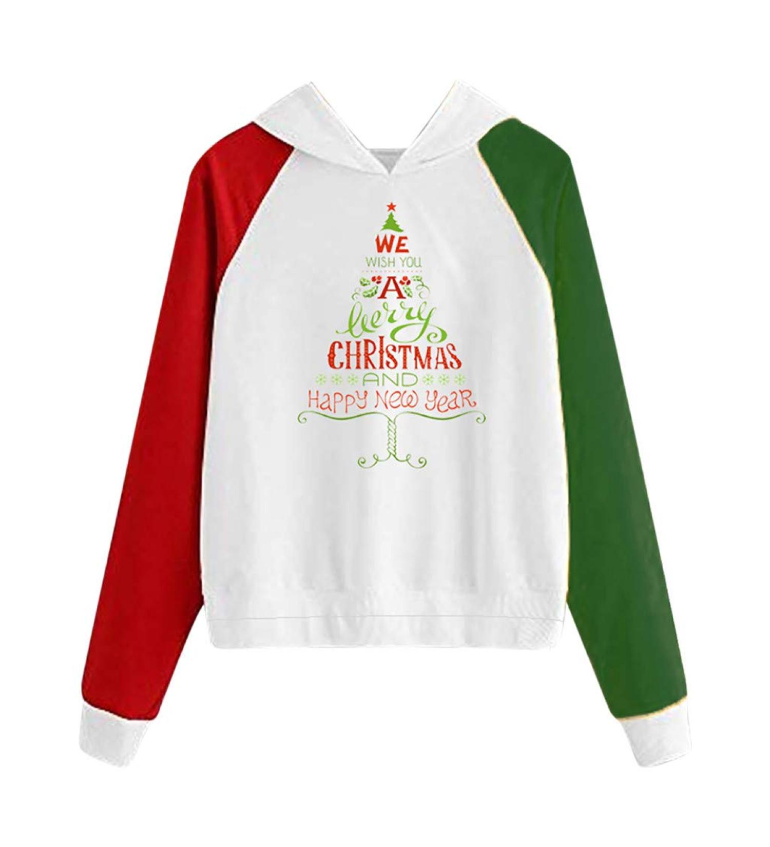 Bigfanshu Woman Dresses Fashion Christmas Sweater Print Hooded Round Collar Long Sleeves Tops - Buy Online on GoSupps.com