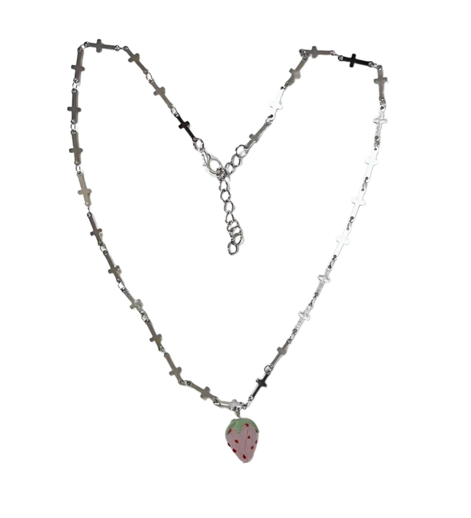 Oralgo's Adjustable Strawberry Cross Choker Chain - Allergy-Free Jewelry for Women & Girls | Stylish Glaze & Alloy Design - Buy Online on GoSupps.com