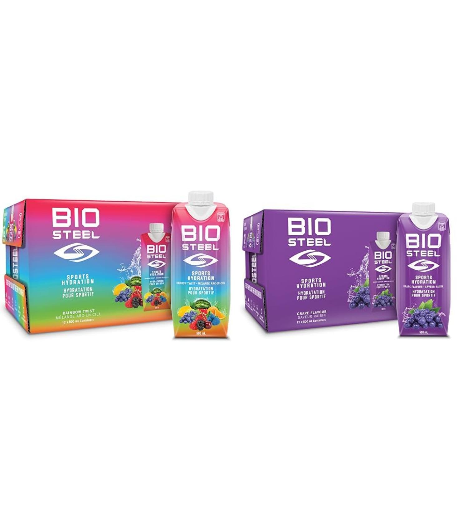 BioSteel Sports Drink Great Tasting Hydration with 5 Essential Electrolytes Rainbow Twist Flavour 16.7 Fluid Ounces 12-Pack & Drink Great Tasting Hydration with 5 Essential Electrolytes (Grape) - Buy Online on GoSupps.com