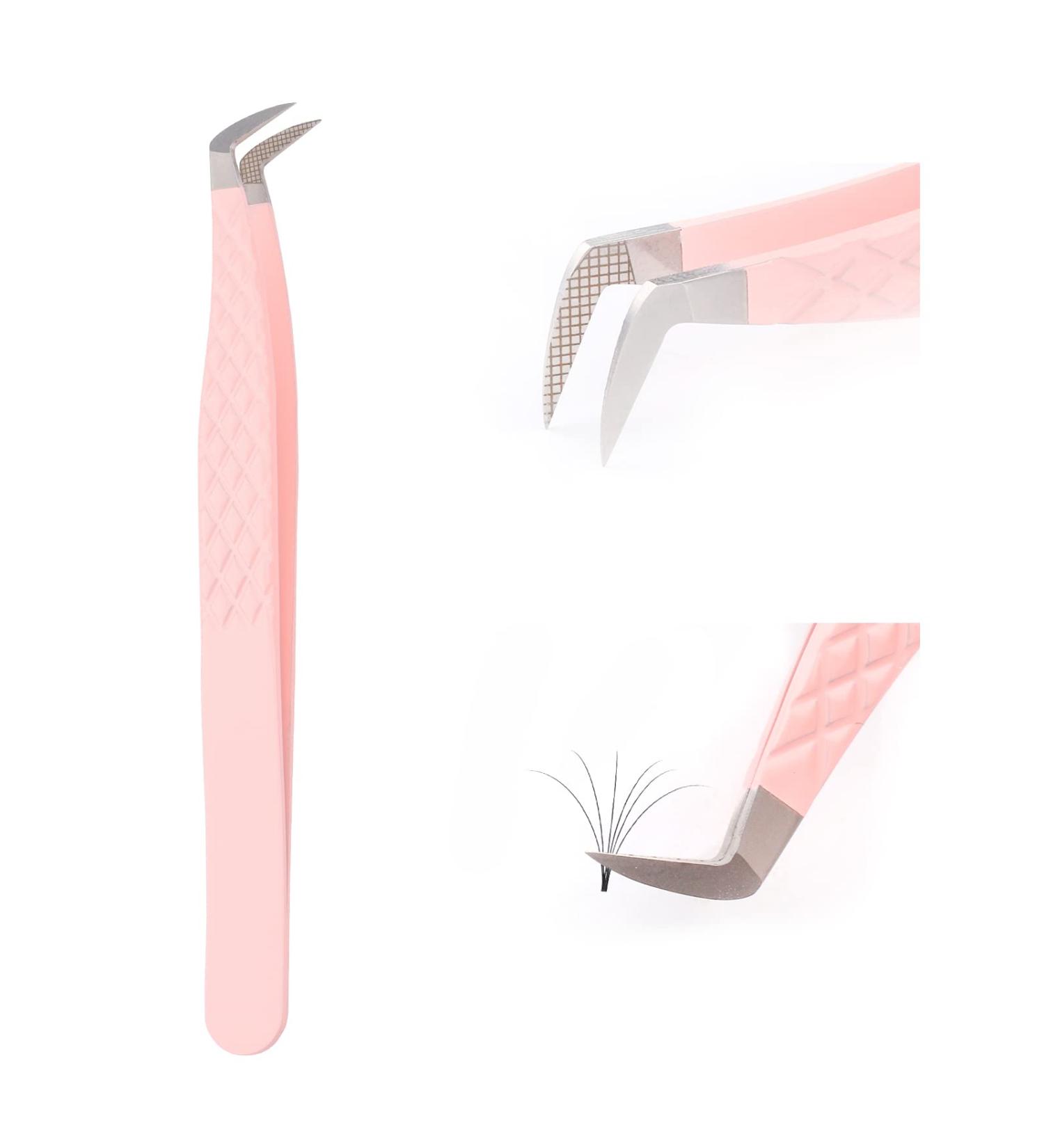 FADLASH Curved Fiber Tip Eyelash Extension Tweezers - Professional Pink Volume Lash Tweezers - Buy Online on GoSupps.com