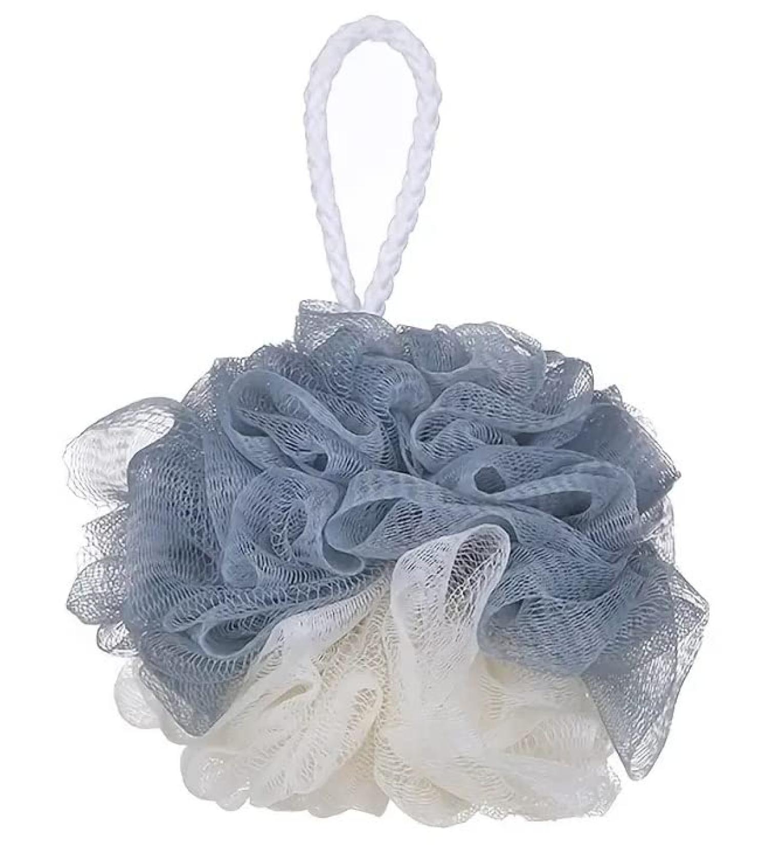 HipGirl Bathroom Essential Loofah Shower Sponge - Exfoliating Body Scrubber - 1ct Cream/Grey Shower Pouf - Buy Online on GoSupps.com