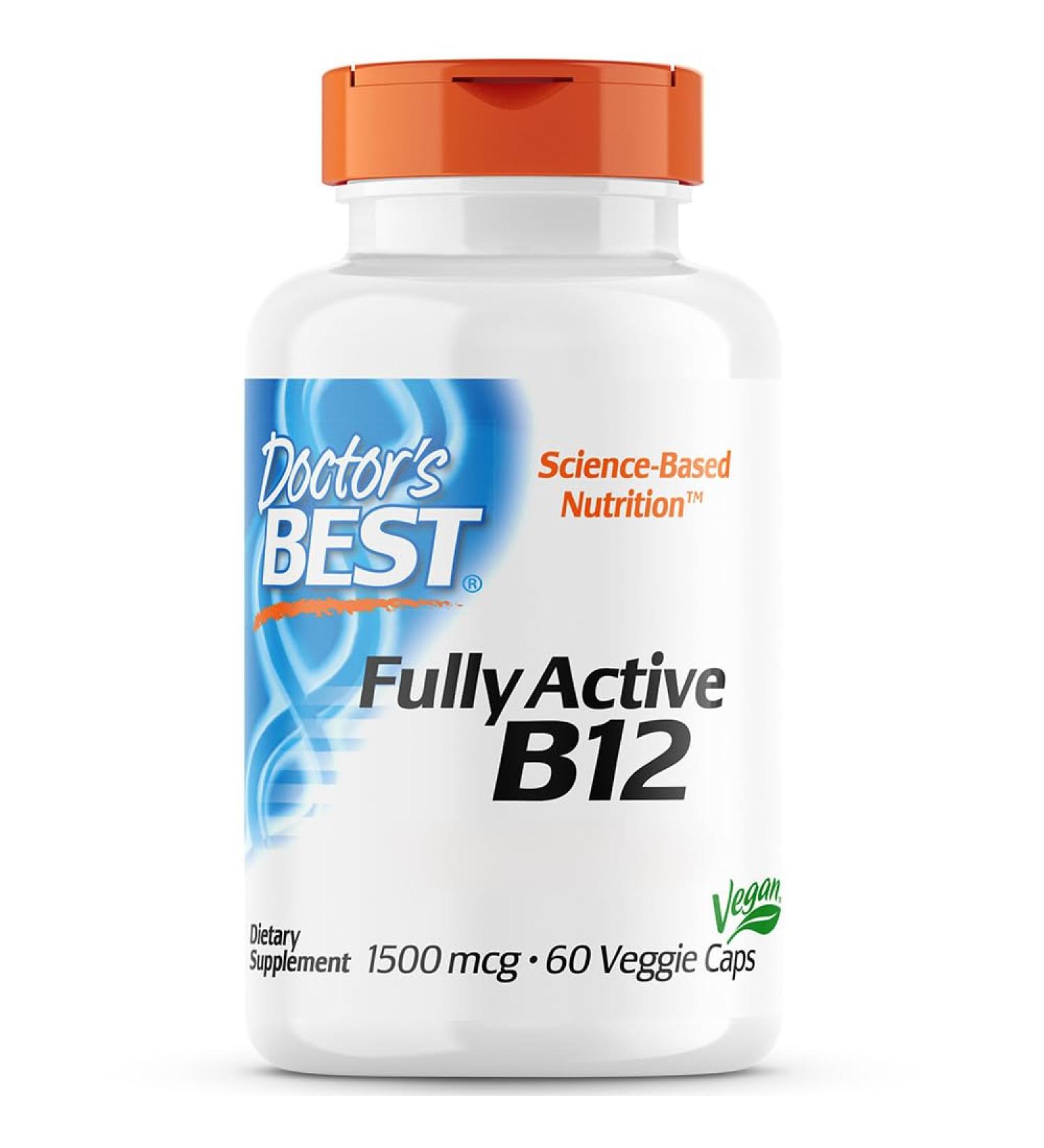 Doctors Best Fully Active B12 - 1500MCG Vegan Capsules | 60 Count | Gluten-Free & Lab Tested Vitamin B12 for Optimal Health - Buy Online on GoSupps.com