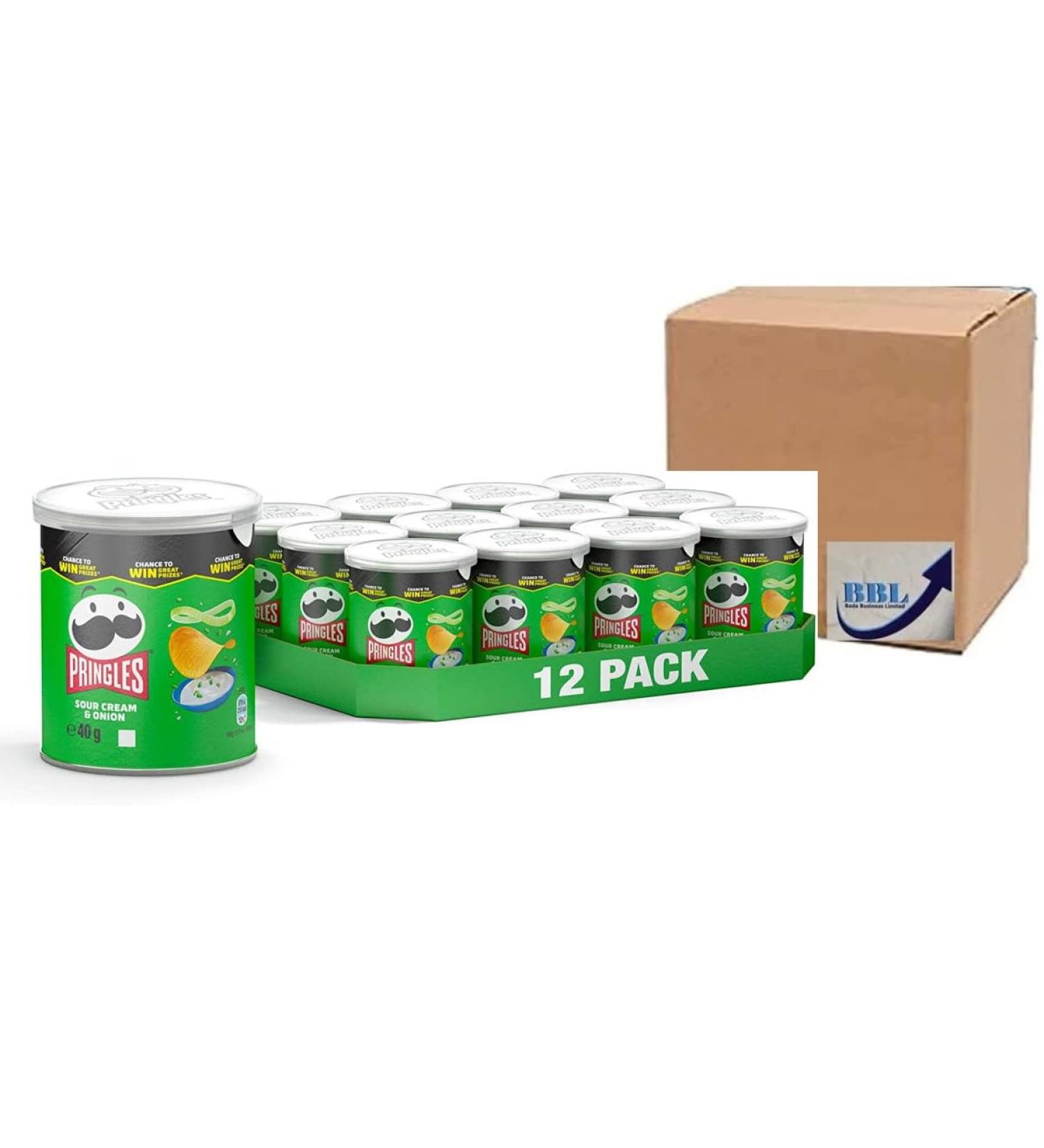 Pringles Sour cream & onion Pop & Go Crisps 12 x 40g - Buy Online on GoSupps.com