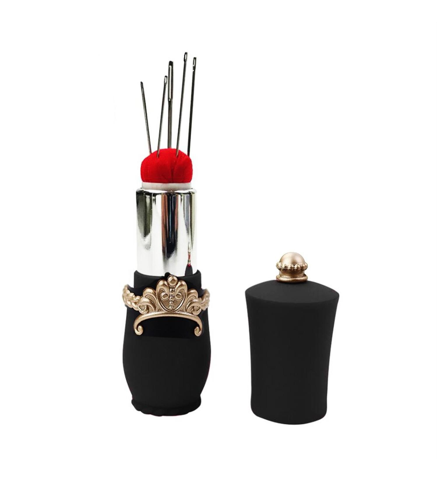 D&D Lipstick Pin Cushion Sewing Needle Case with Hand Needles for Needlework DIY Craft Tools (Black)